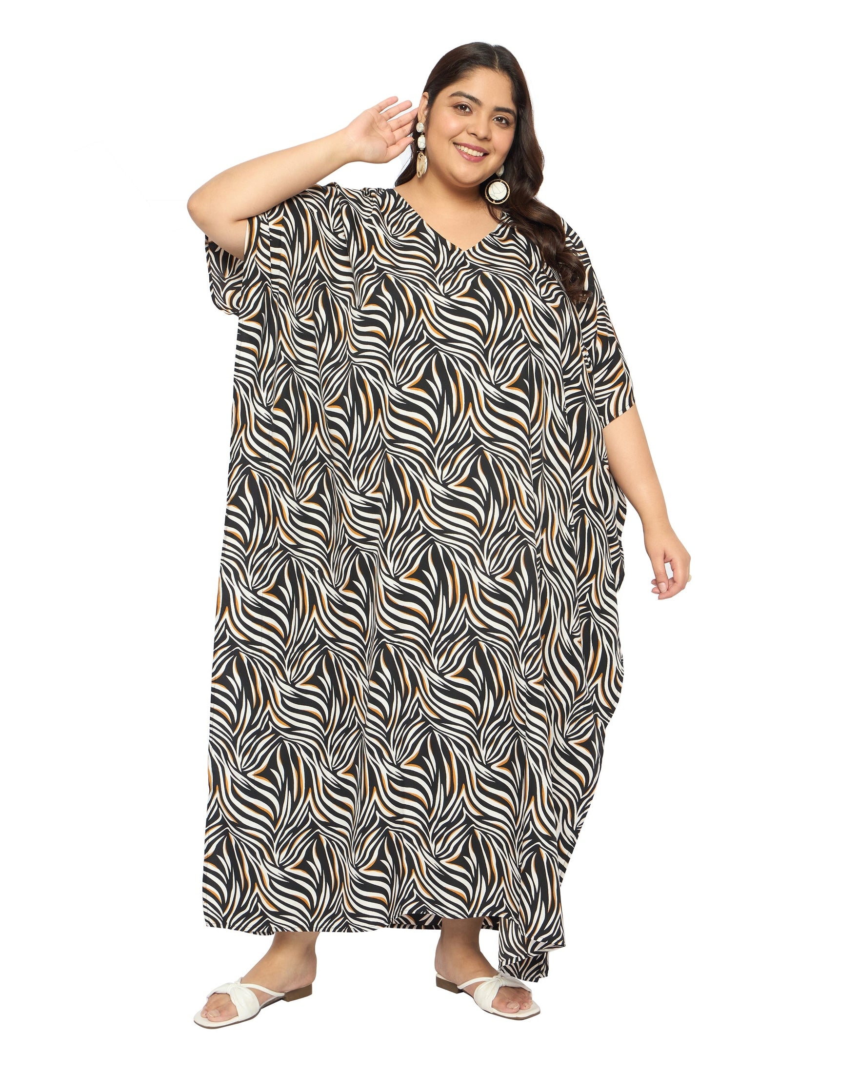 Abstract Multicolor Polyester Kaftan Dress for Plus Size Women