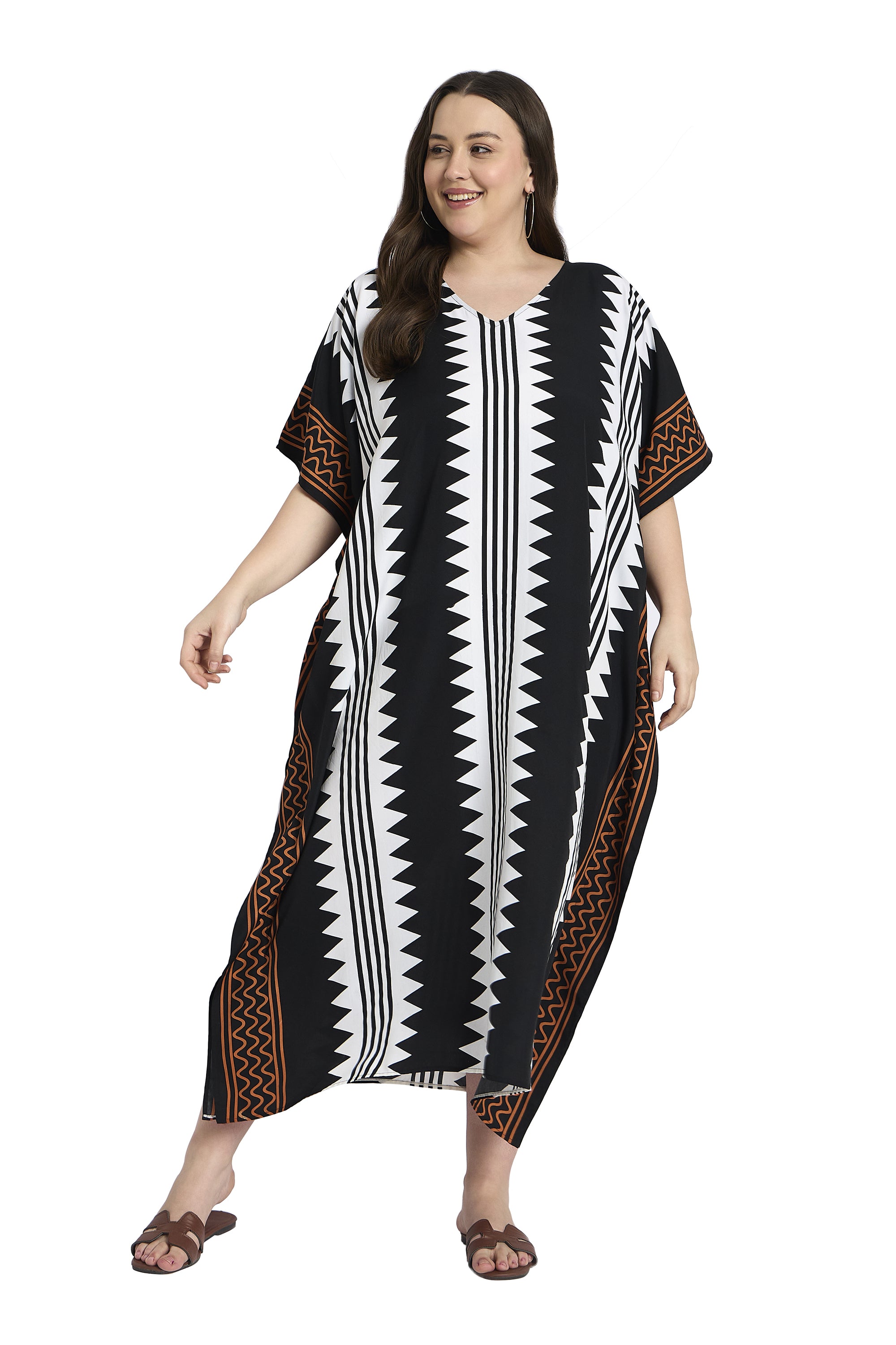 Striped Polyester Women Plus Size Caftan Dress for Beach Poolside
