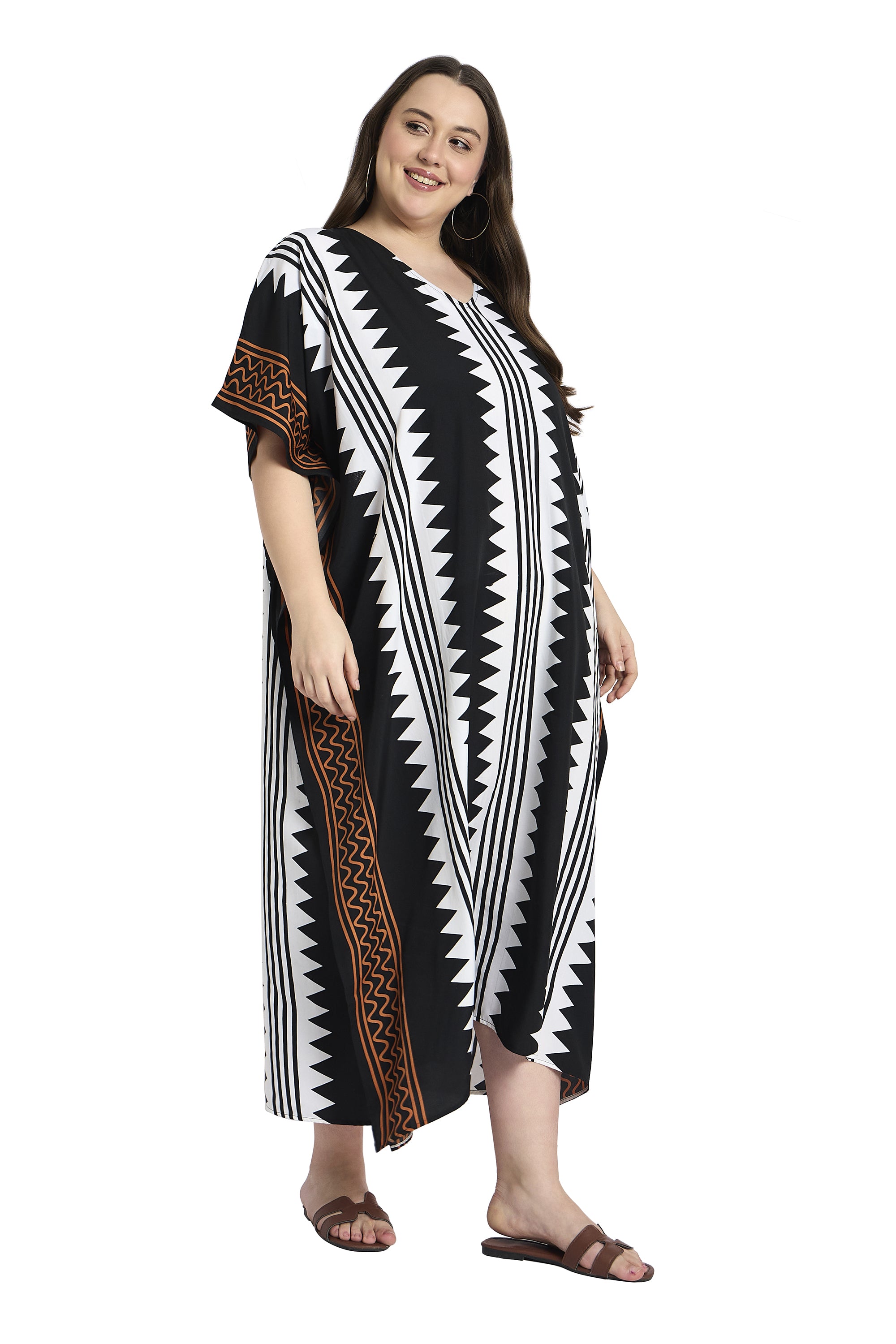 Striped Polyester Women Plus Size Caftan Dress for Beach Poolside