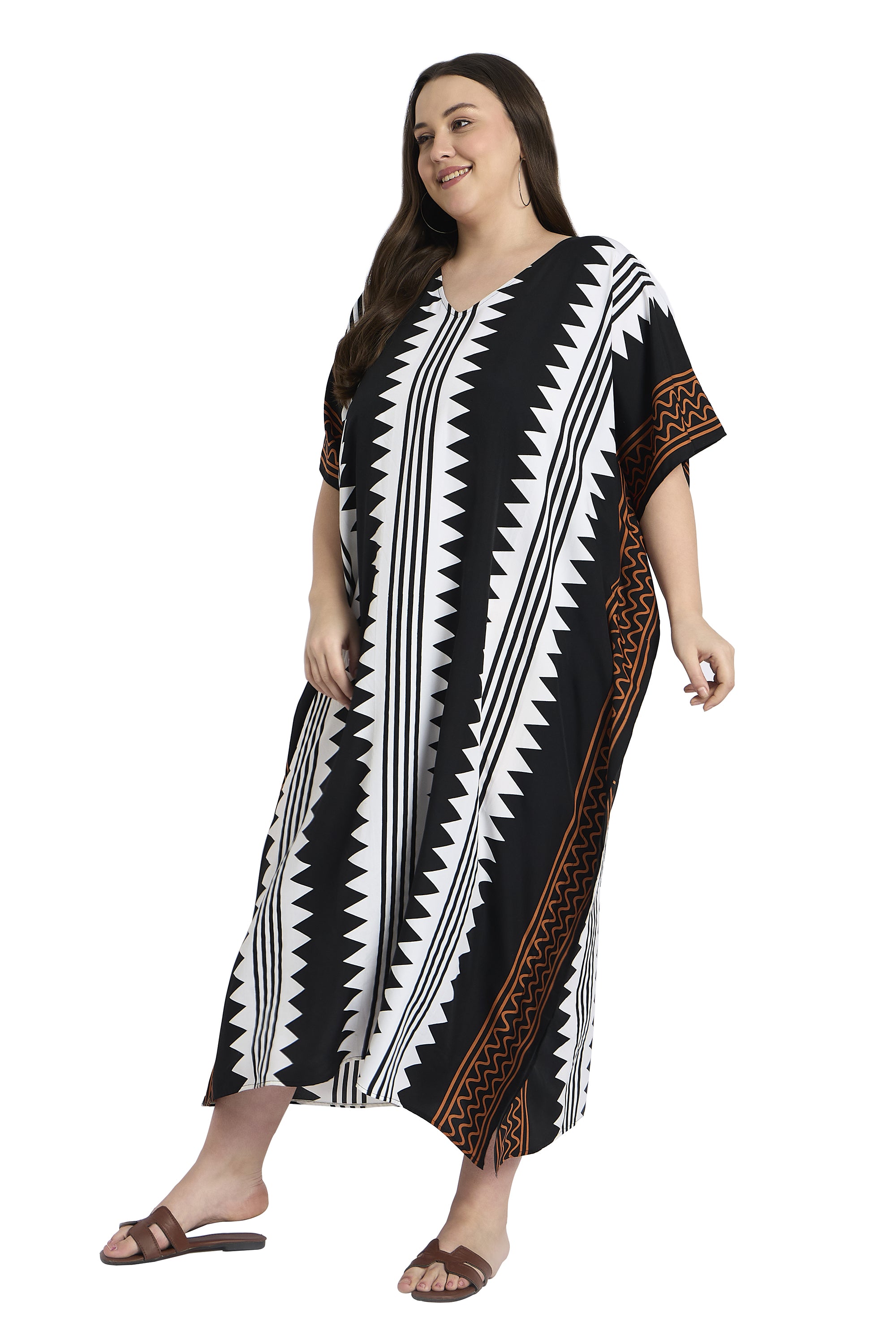 Striped Polyester Women Plus Size Caftan Dress for Beach Poolside