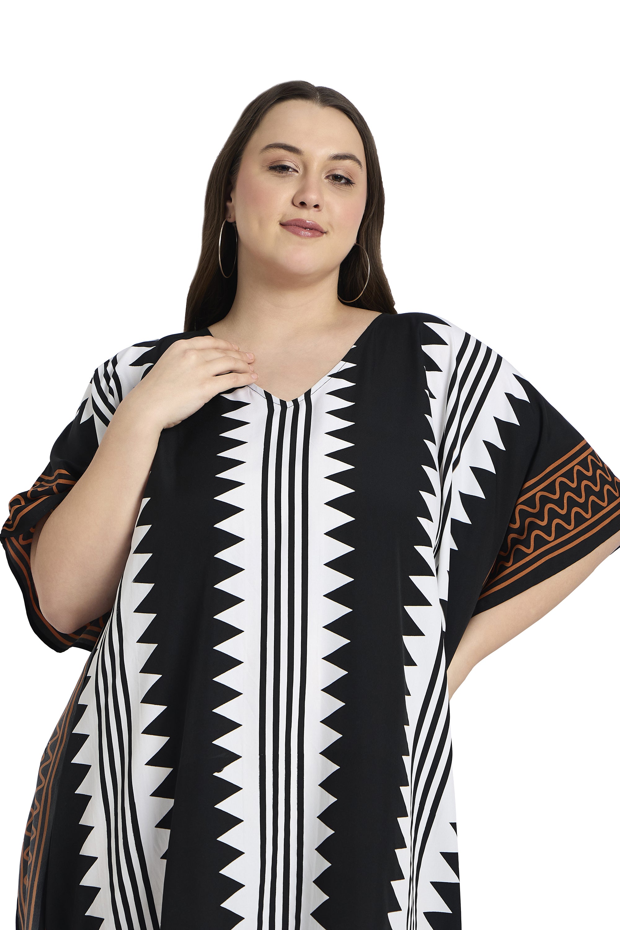Striped Polyester Women Plus Size Caftan Dress for Beach Poolside