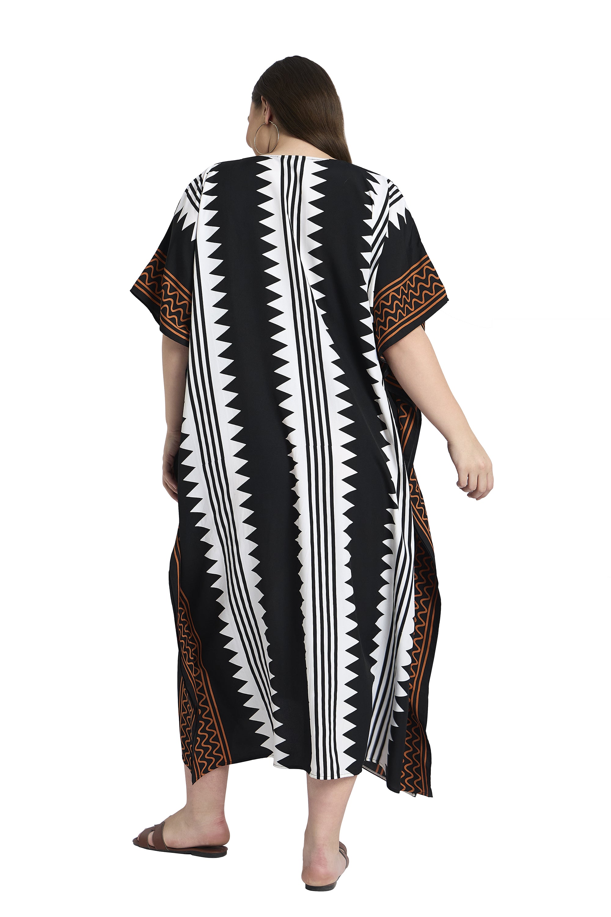 Striped Polyester Women Plus Size Caftan Dress for Beach Poolside