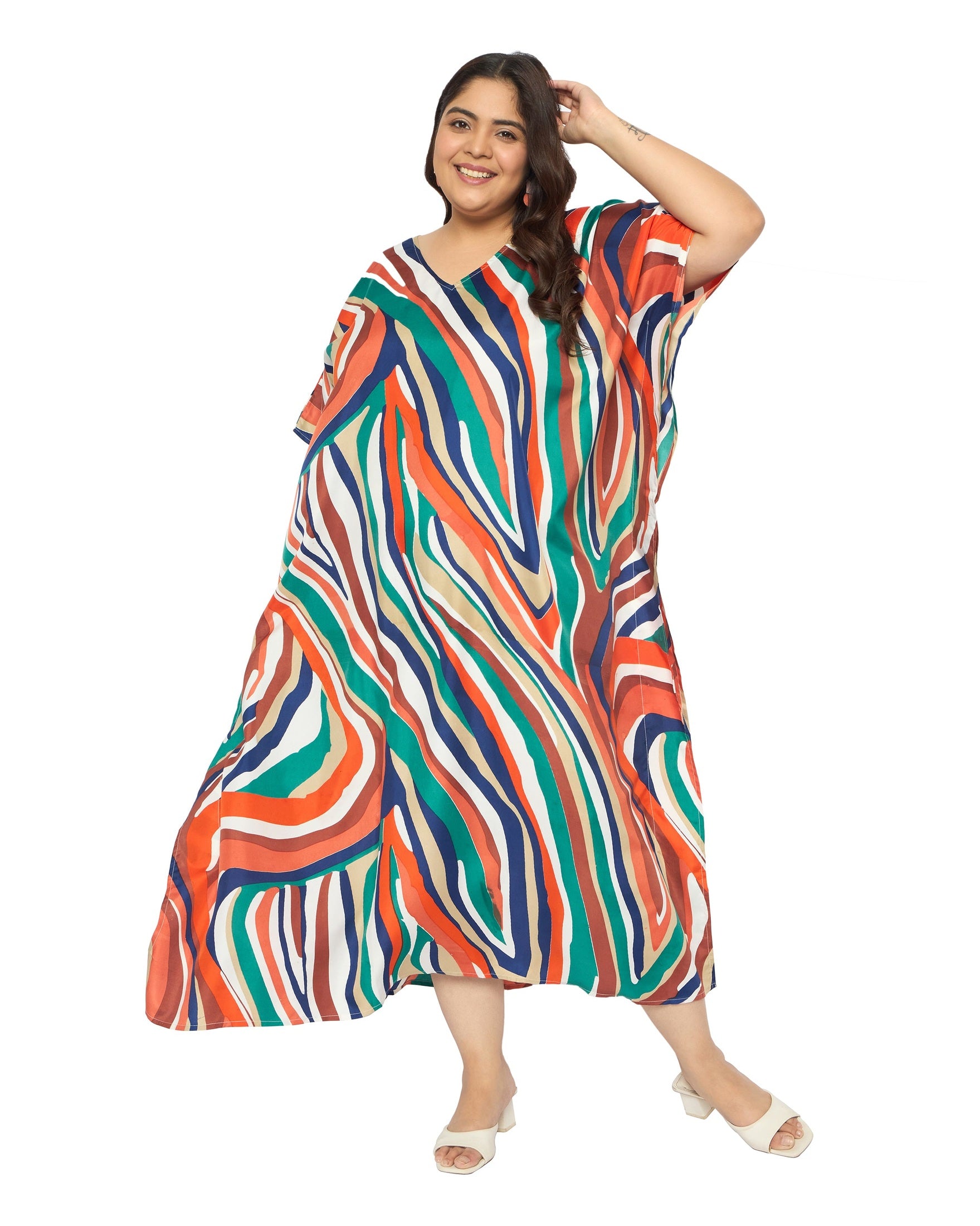 Abstract Multicolor Polyester Caftan Dress for Women