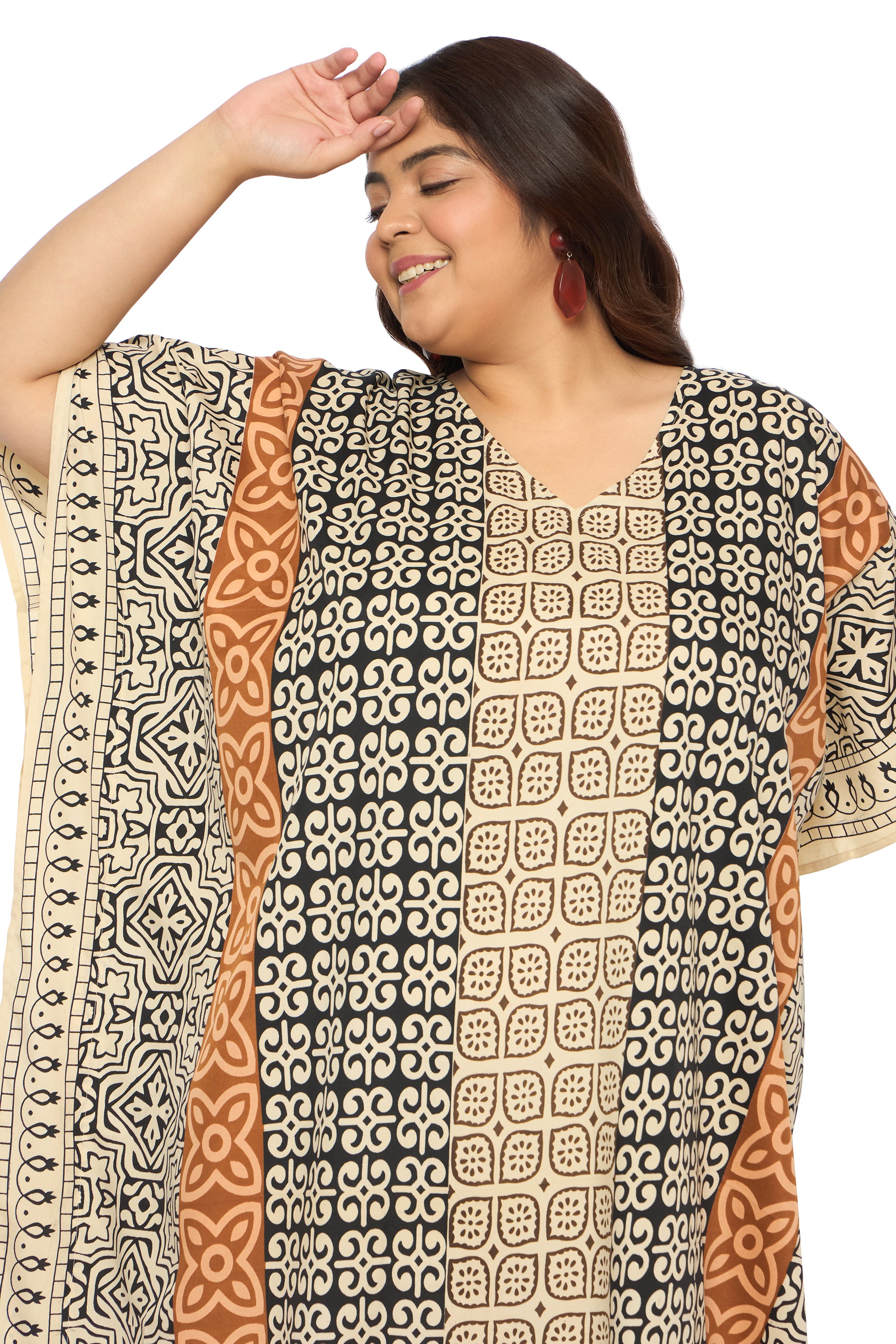 Geometric Multicolor Polyester Plus Size Caftan Night dress for Women