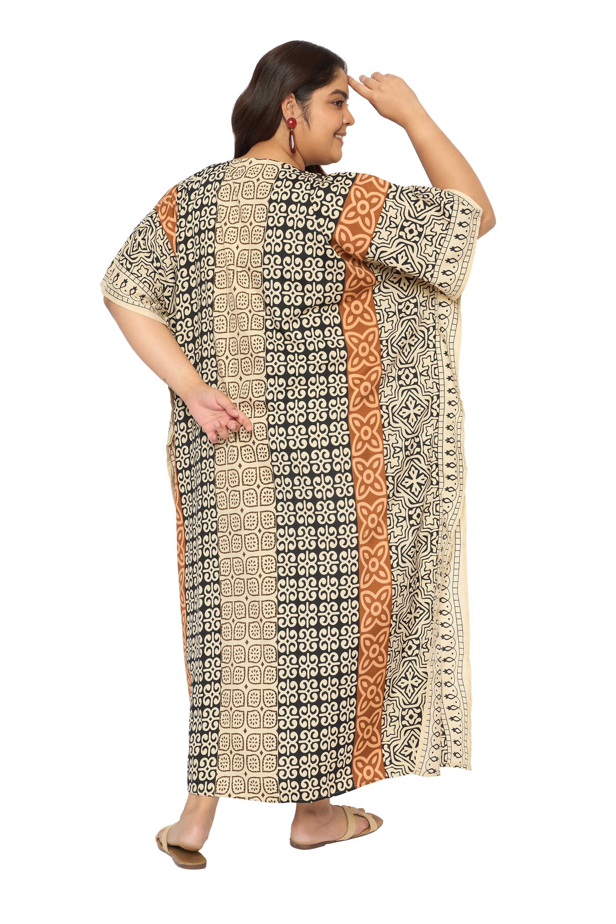 Geometric Multicolor Polyester Plus Size Caftan Night dress for Women