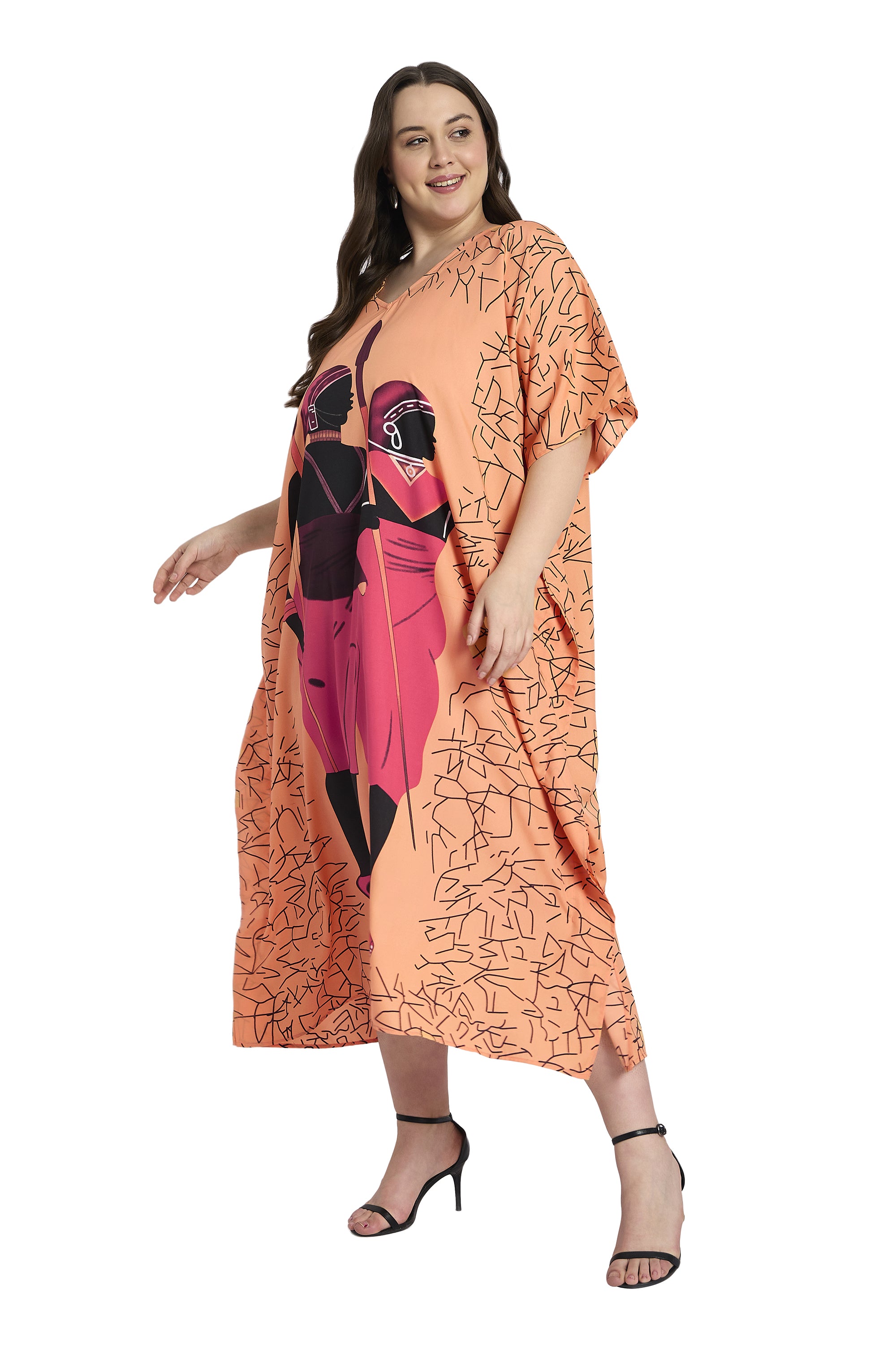 Tribal Print Plus Size Beach Kaftan Cover Up for Women