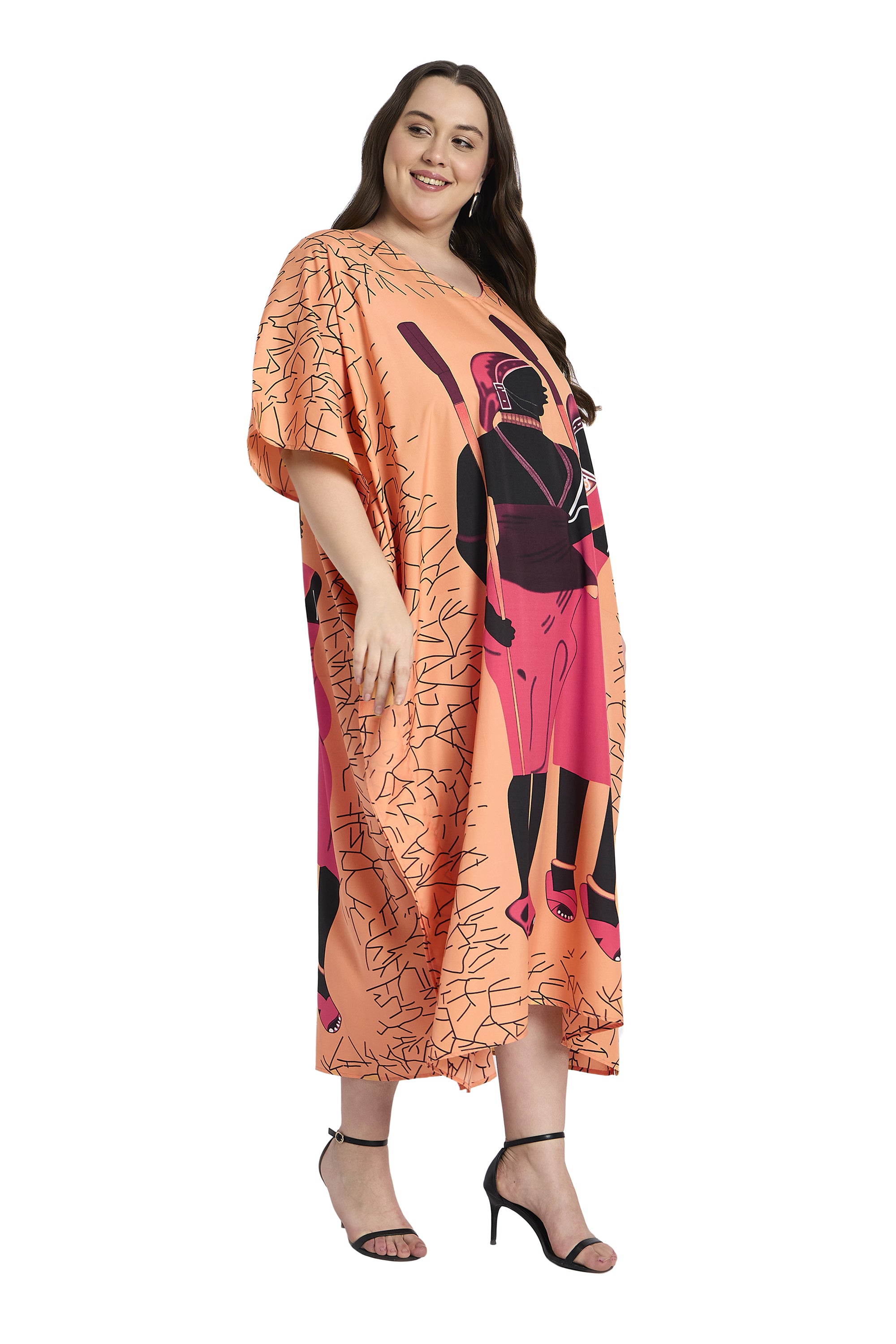 Tribal Print Plus Size Beach Kaftan Cover Up for Women