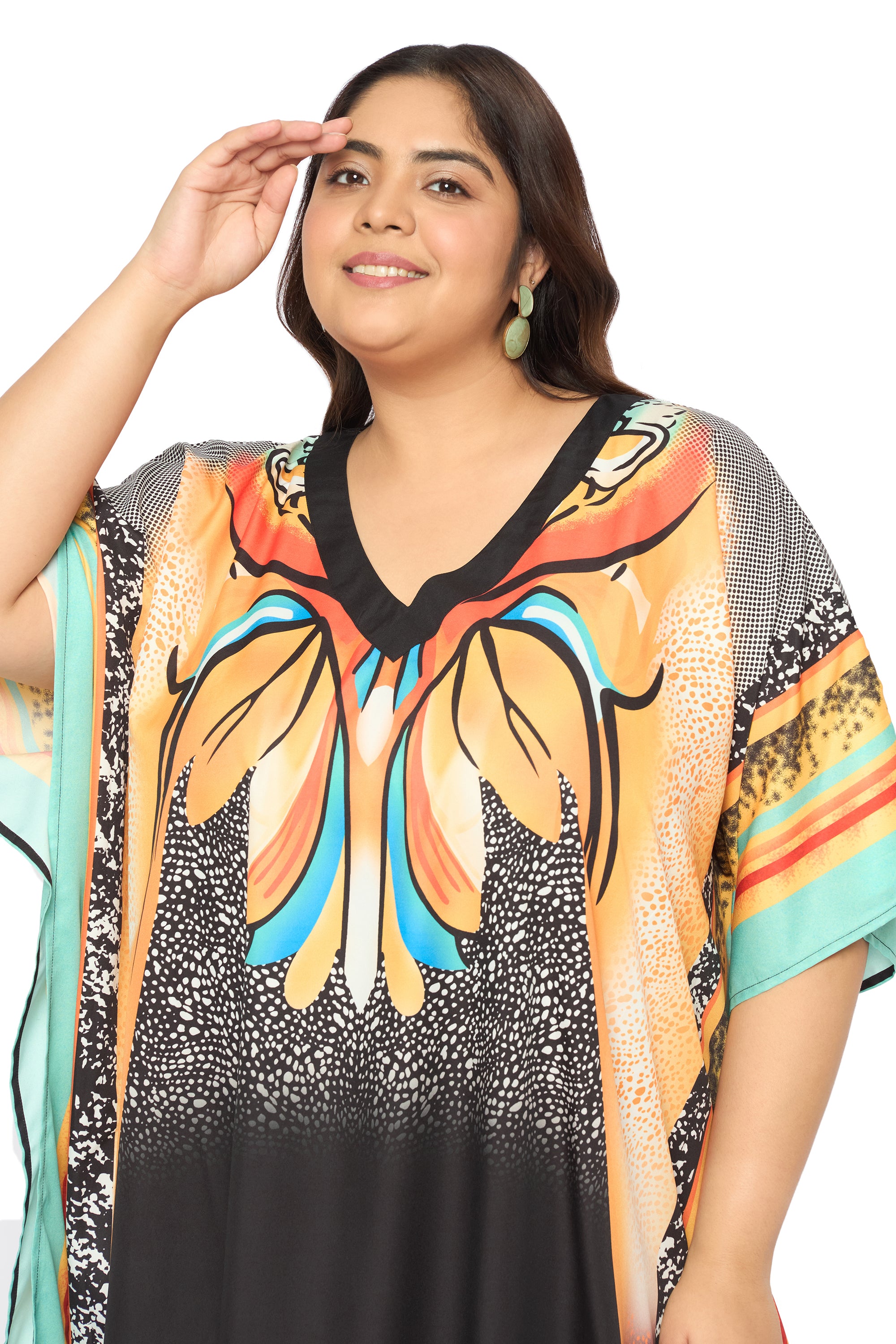 Abstract Multicolor Polyester Caftan Dress for Plus Size Women