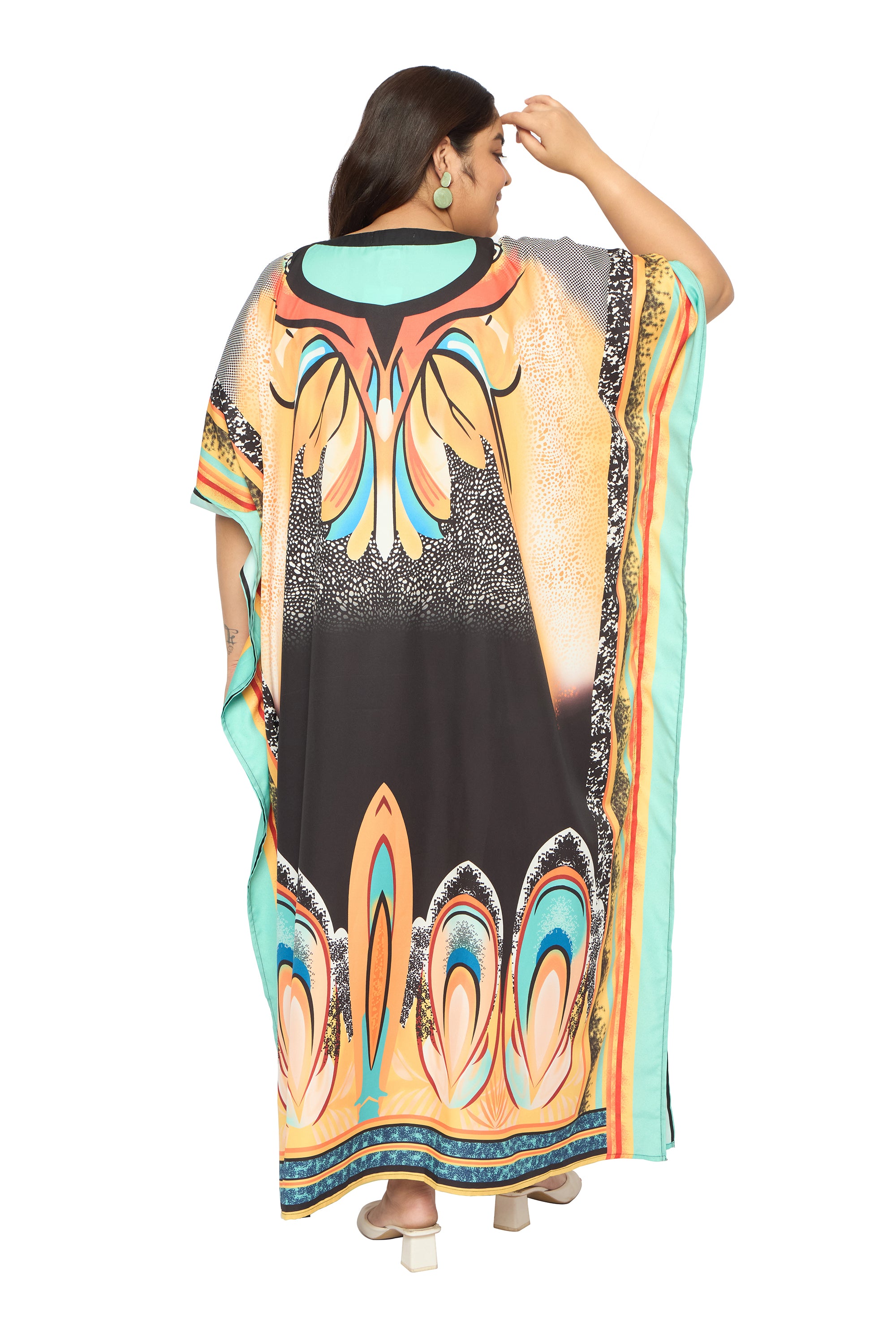 Abstract Multicolor Polyester Caftan Dress for Plus Size Women