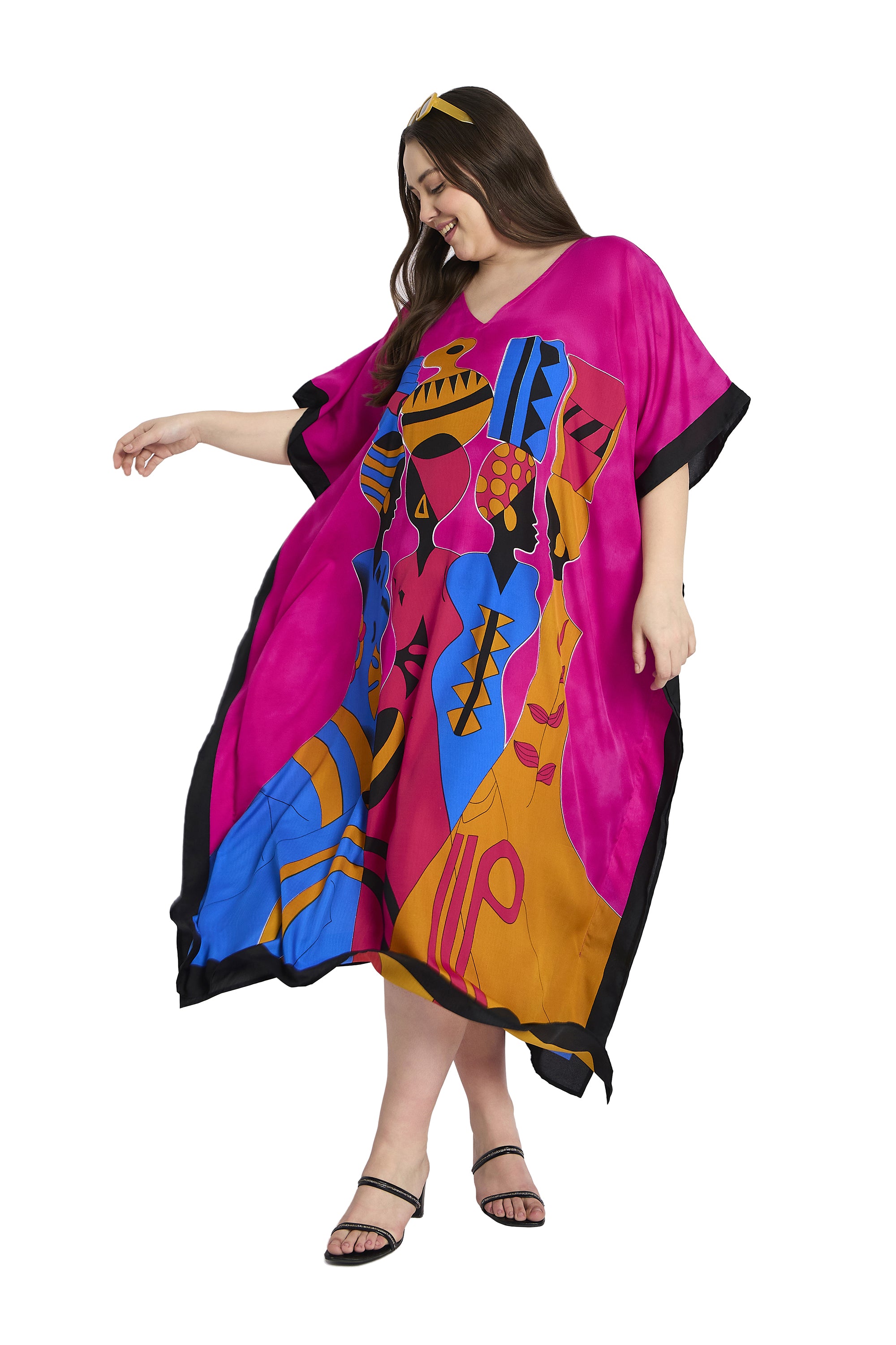 Pink Tribal Plus Size Caftan Dress for Women
