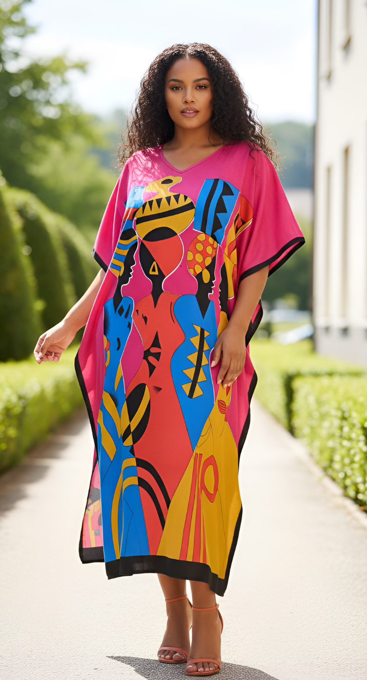 Pink Tribal Plus Size Caftan Dress for Women