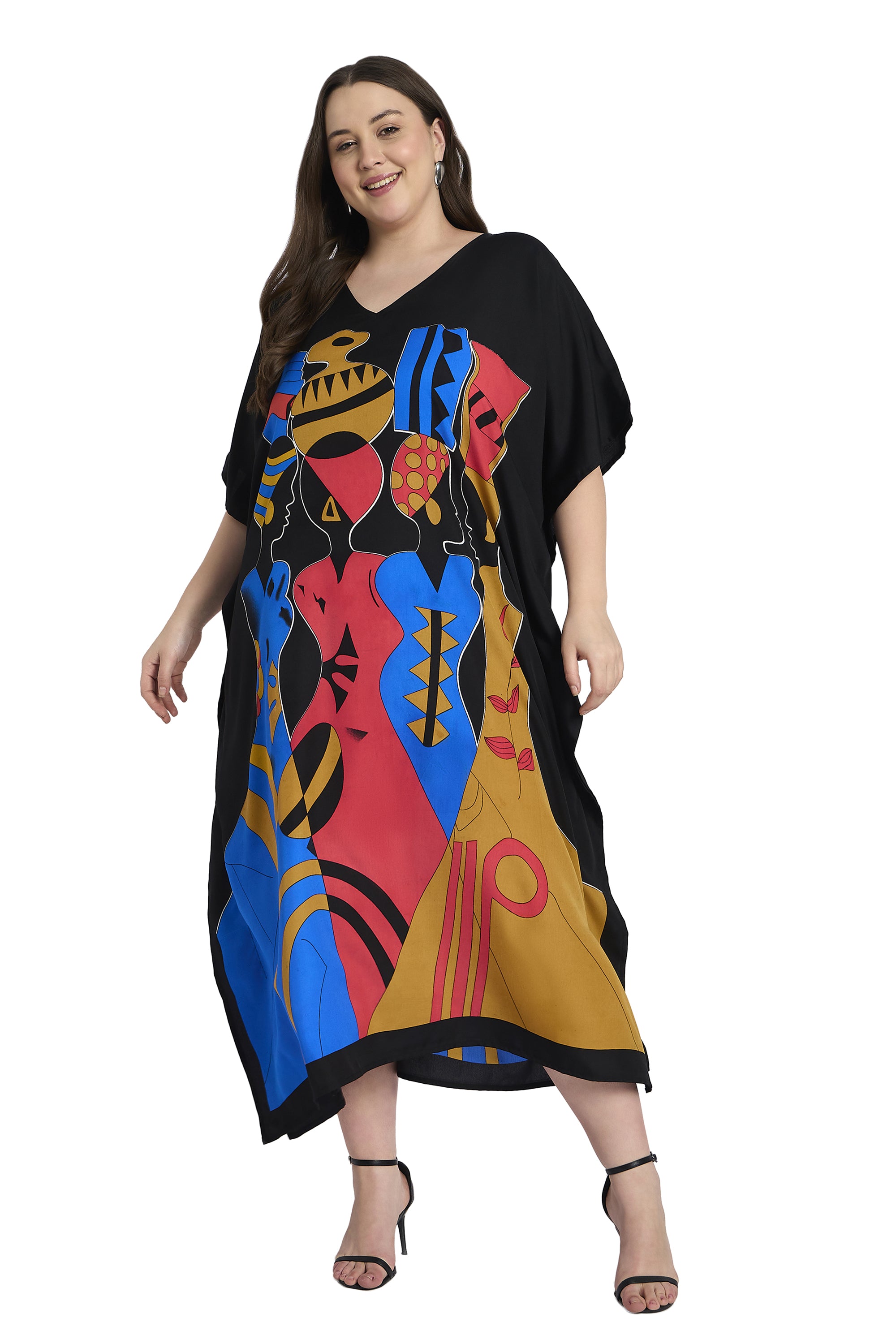 Black Tribal Women Plus Size Casual Kaftan Dress for Summers
