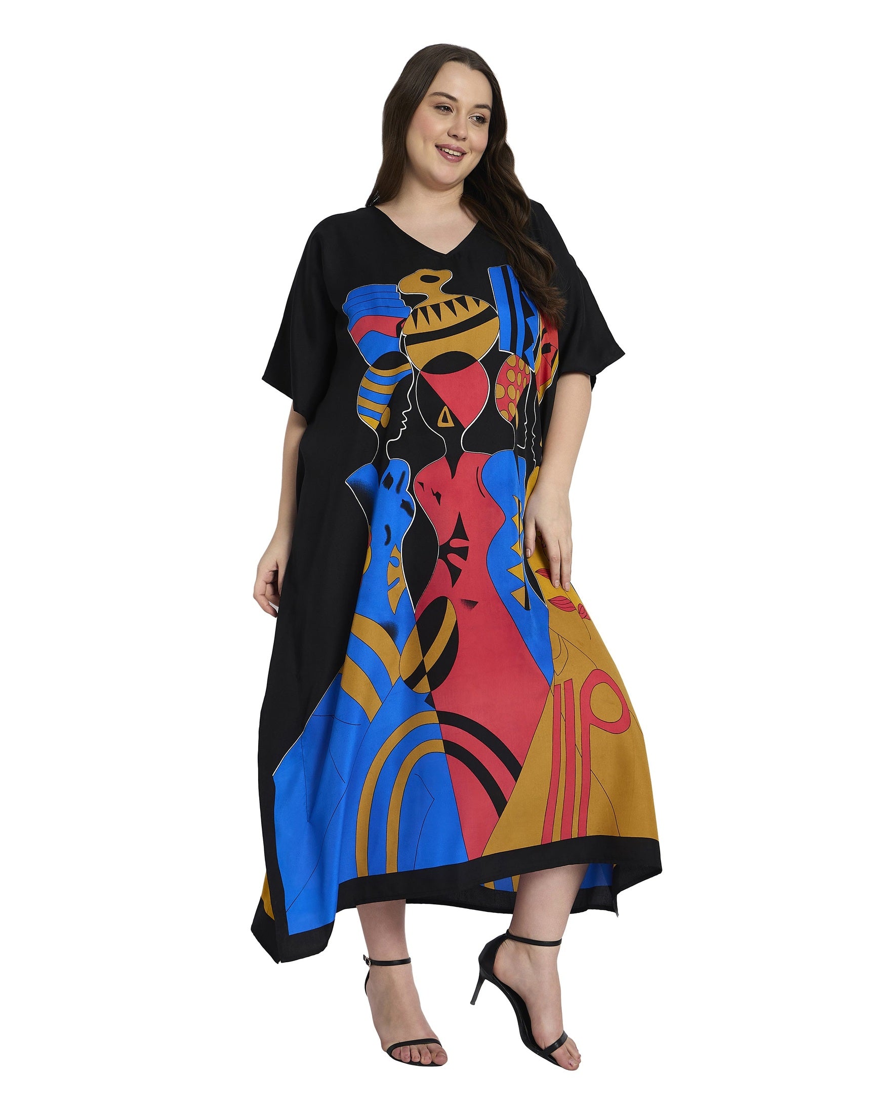 Black Tribal Women Plus Size Casual Kaftan Dress for Summers