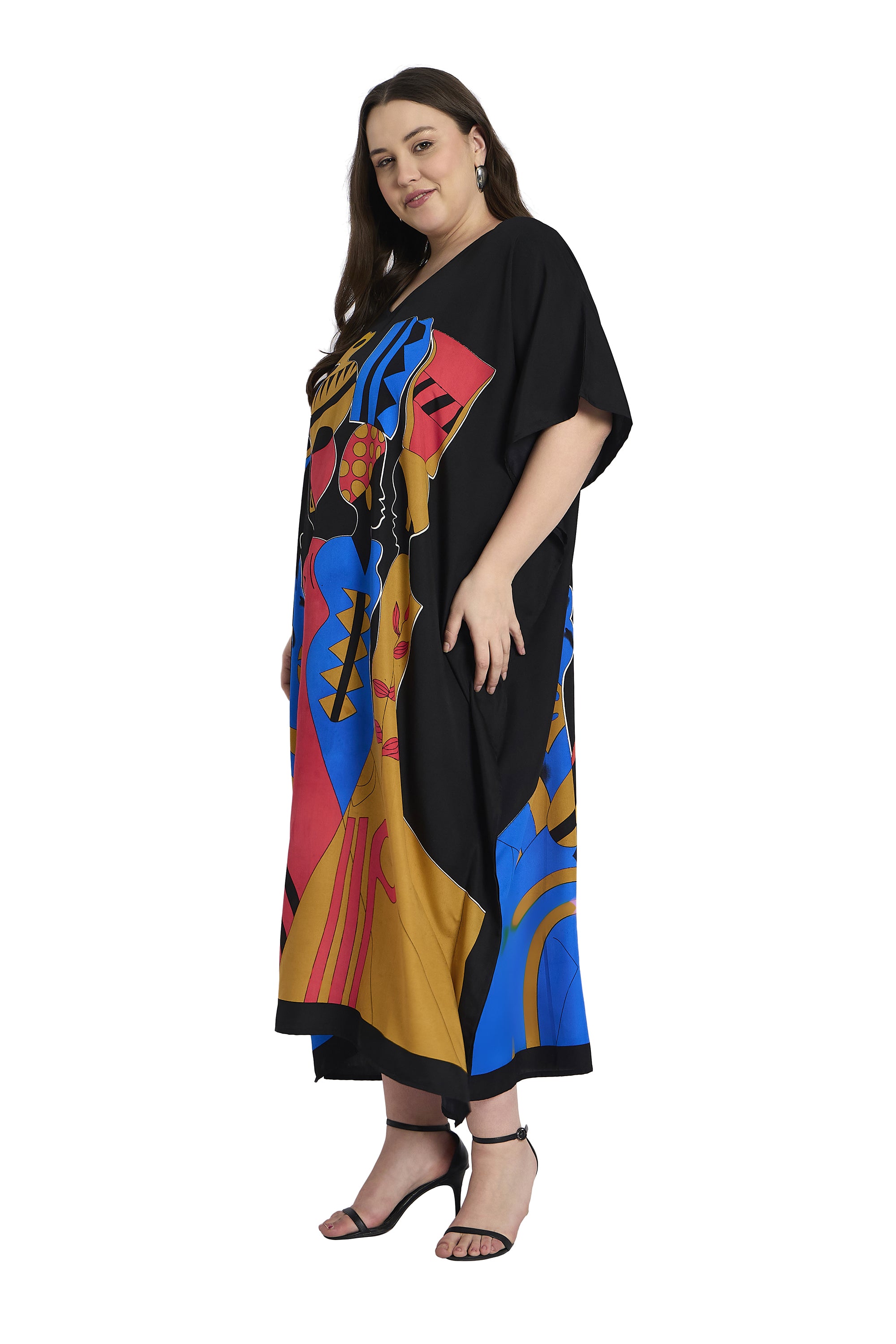 Black Tribal Women Plus Size Casual Kaftan Dress for Summers