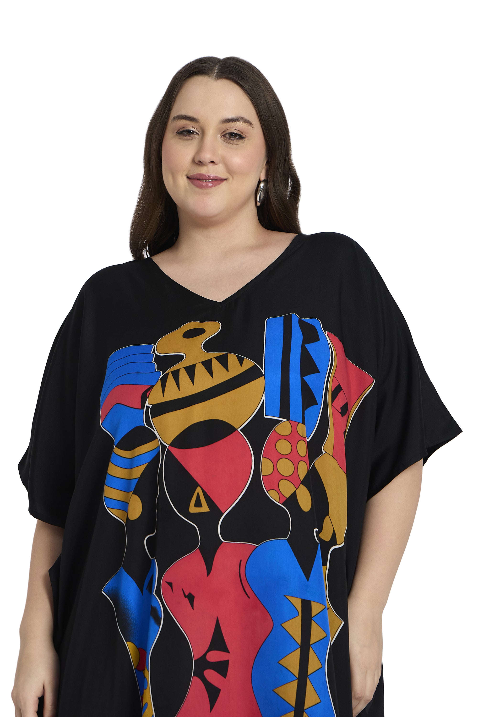 Black Tribal Women Plus Size Casual Kaftan Dress for Summers
