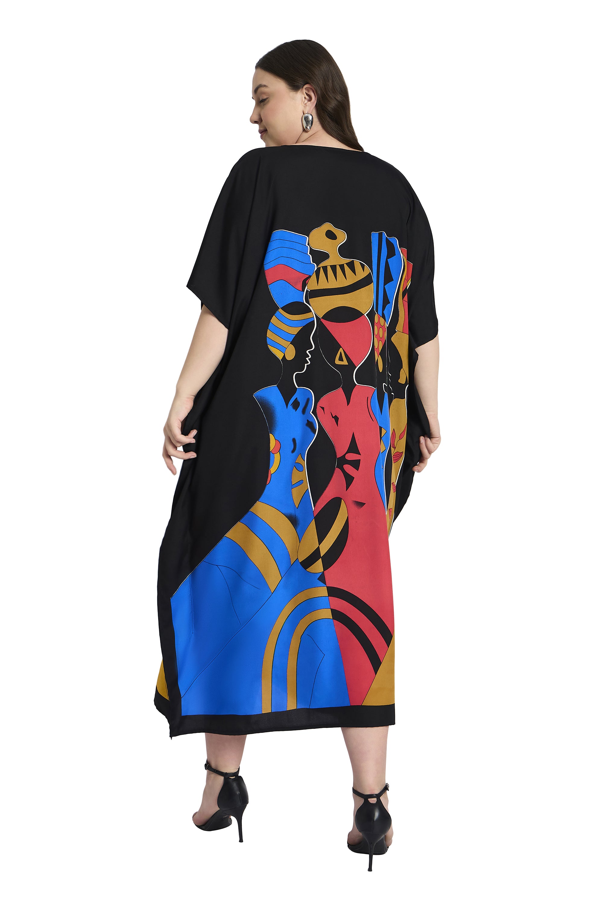 Black Tribal Women Plus Size Casual Kaftan Dress for Summers