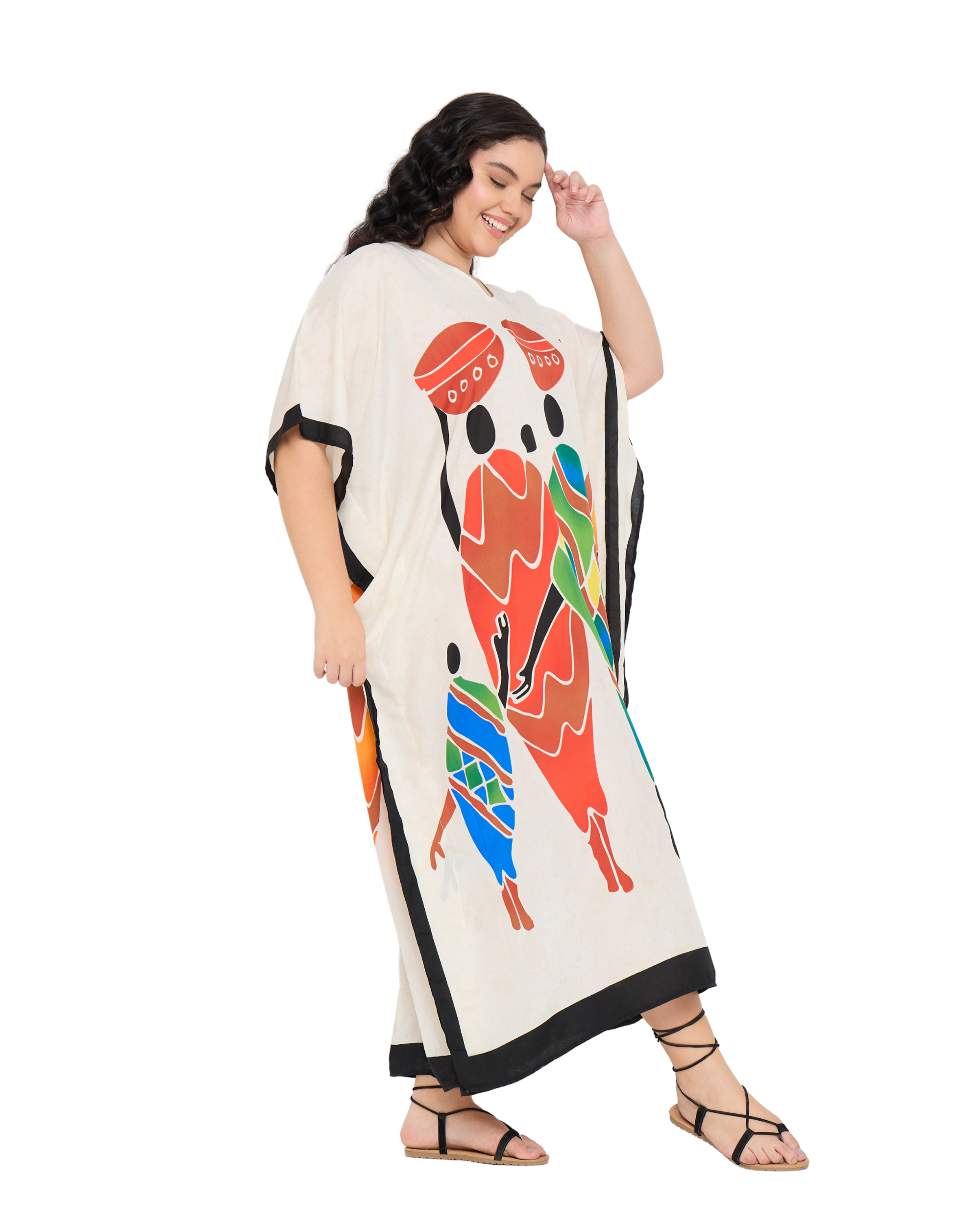 Tribal Print Cream Women Plus Size Loungewear Caftan