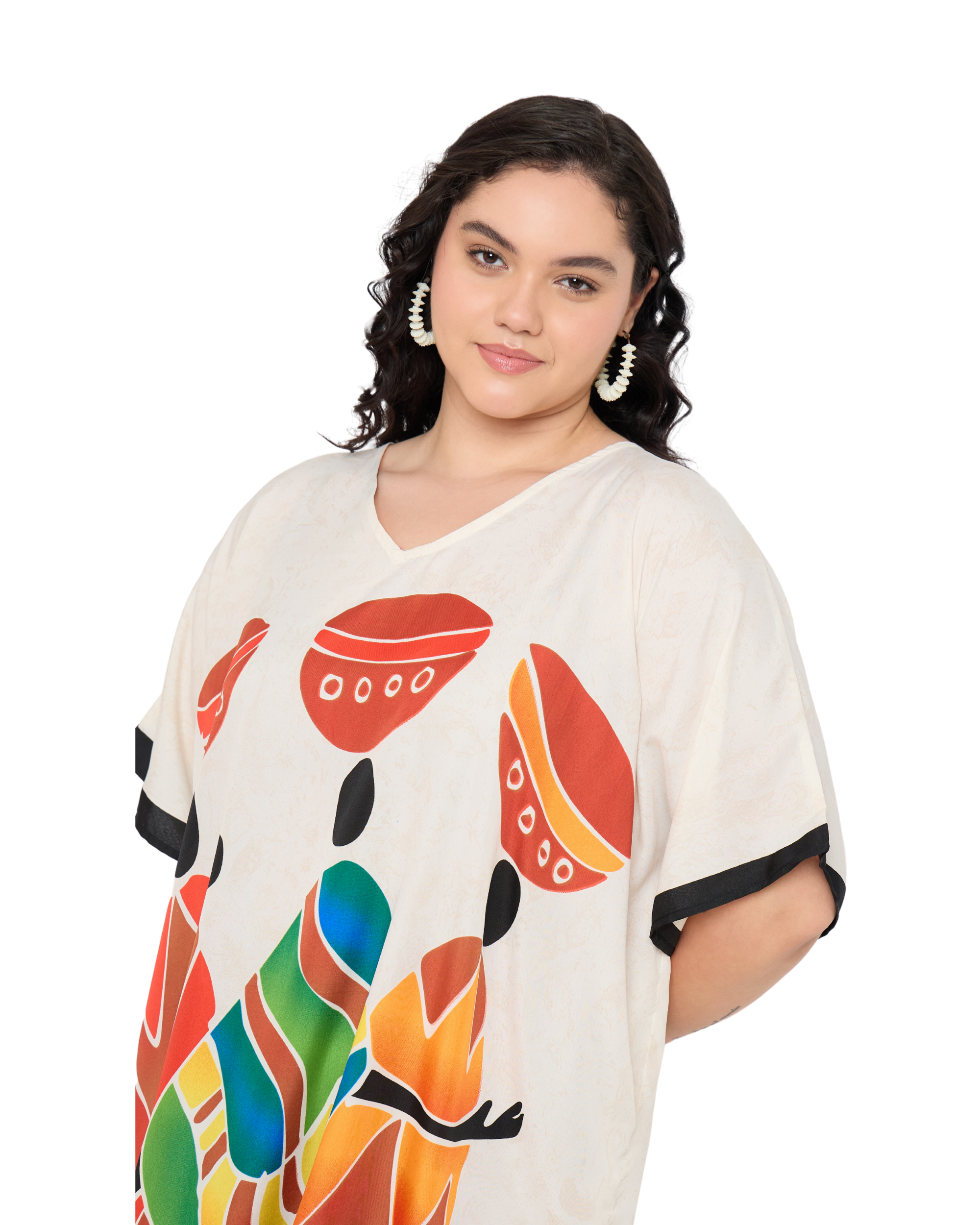 Tribal Print Cream Women Plus Size Loungewear Caftan