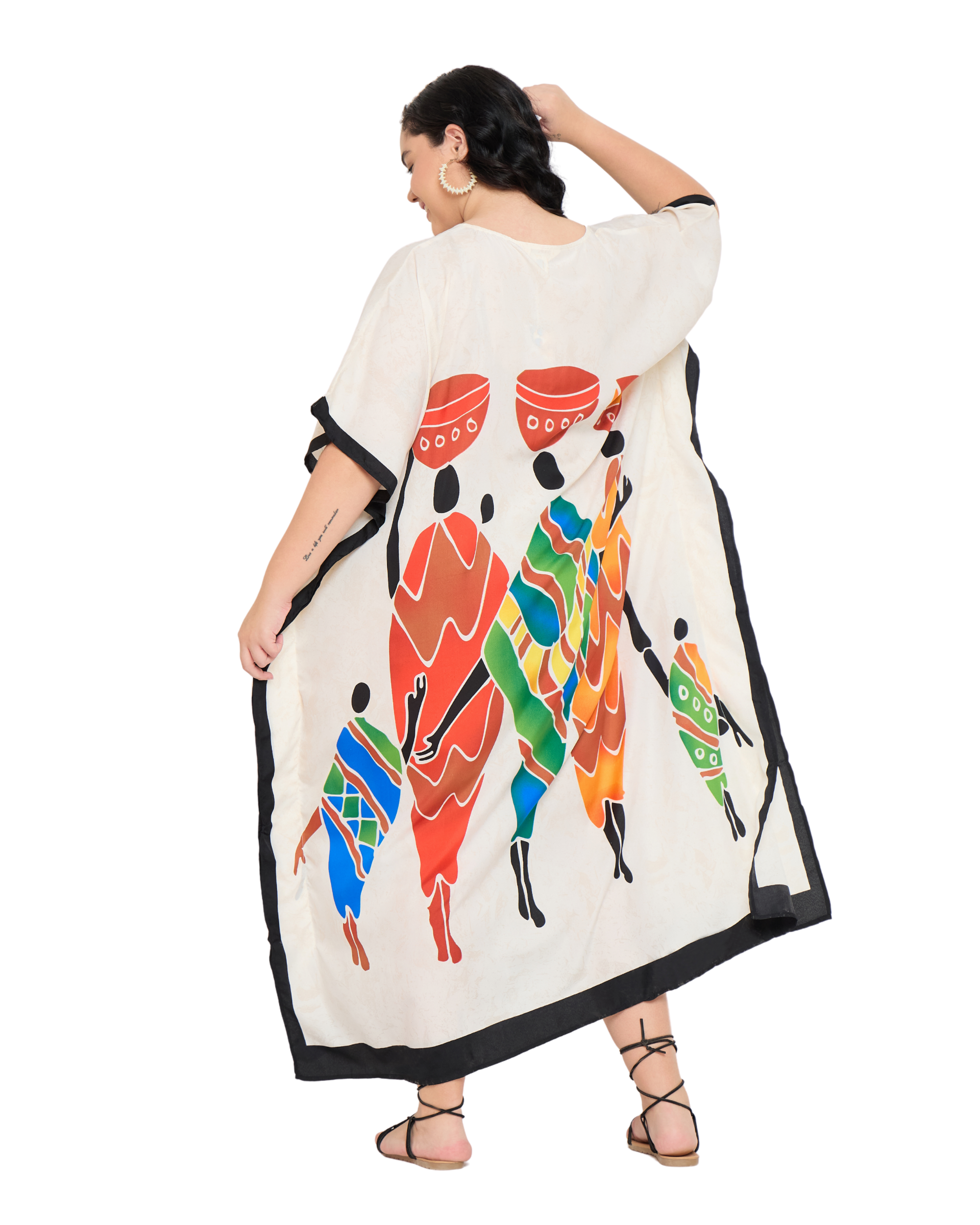 Tribal Print Cream Women Plus Size Loungewear Caftan