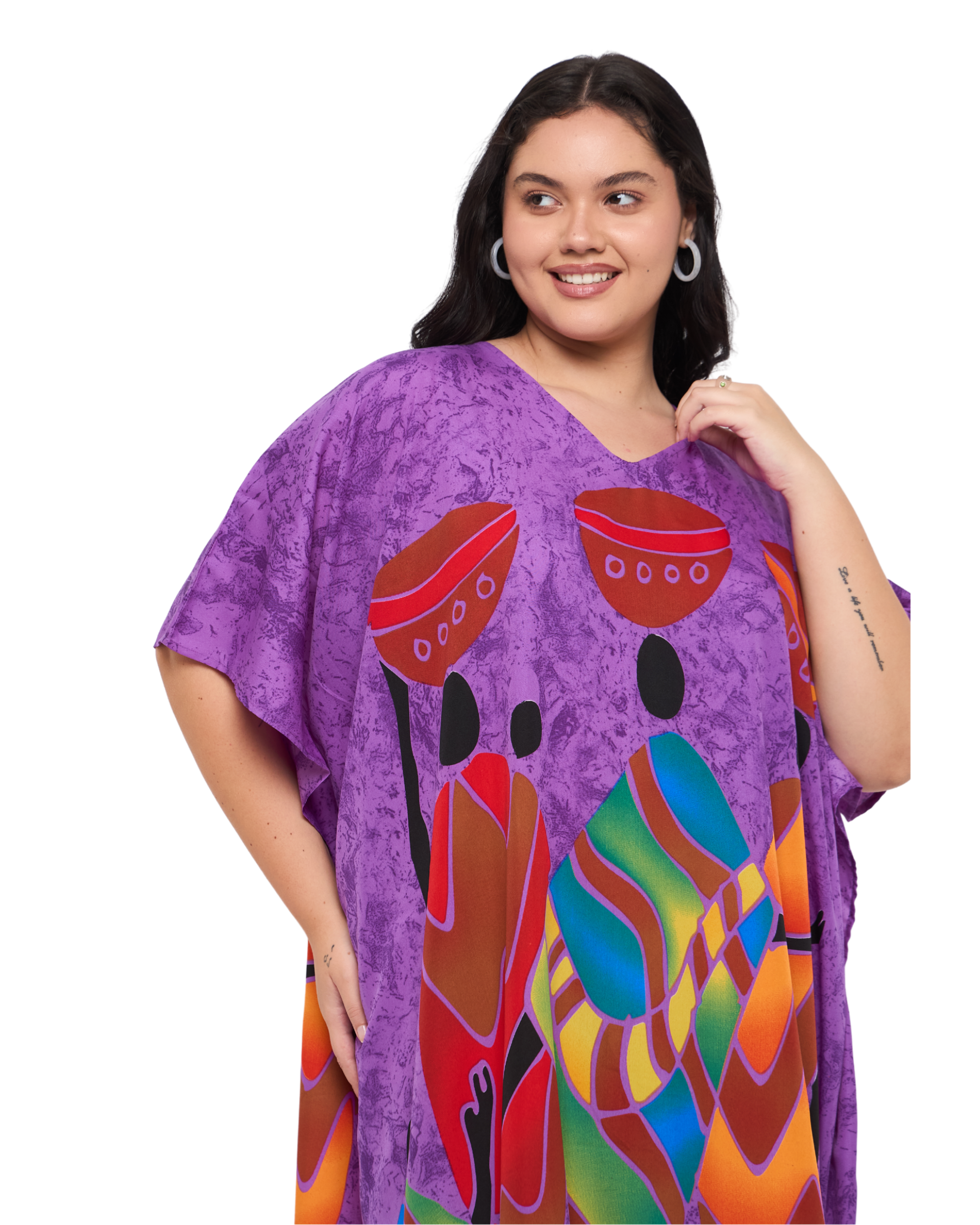 Lady Tribal Purple Polyester Women Plus Size Long Kaftan Dress