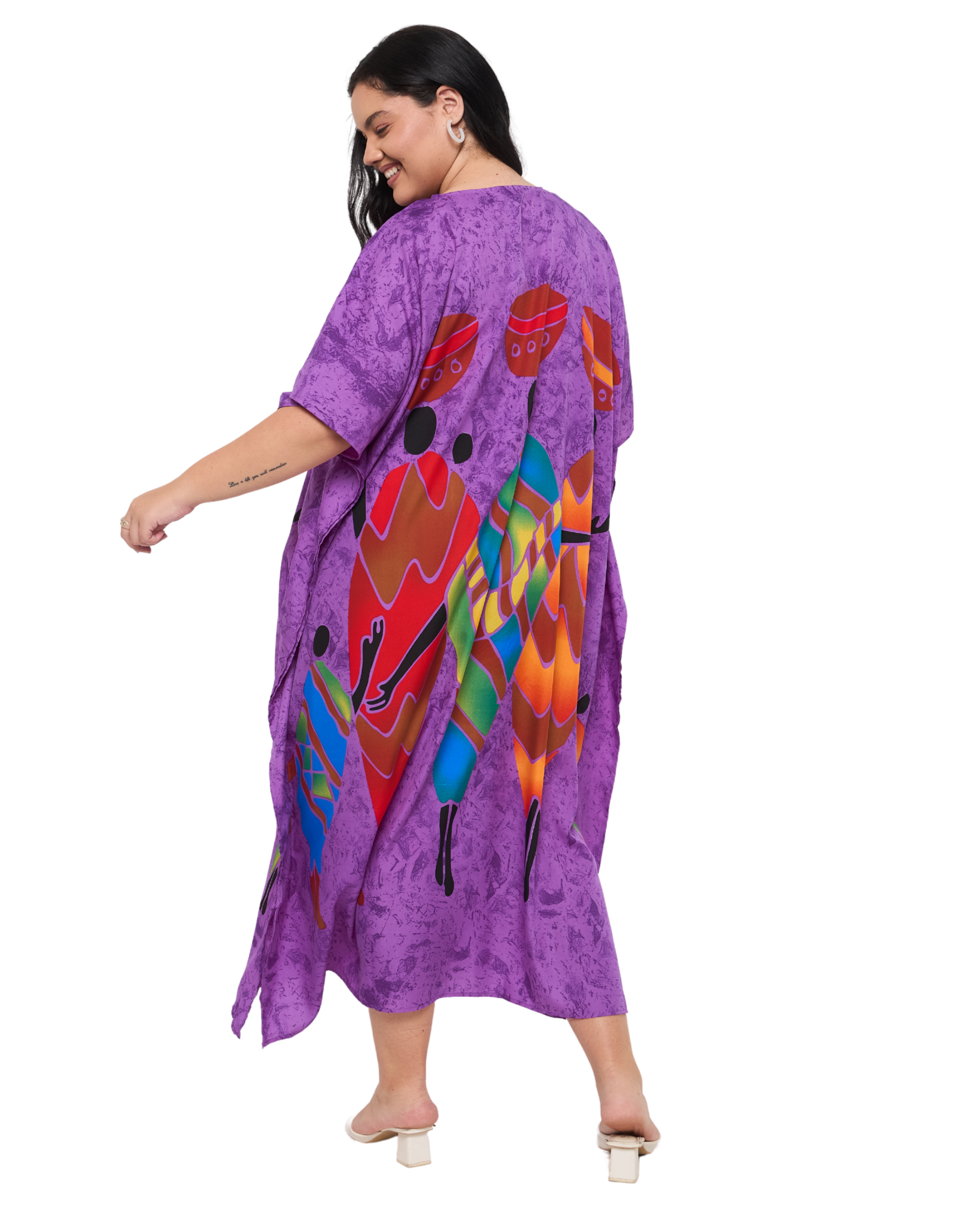 Lady Tribal Purple Polyester Women Plus Size Long Kaftan Dress