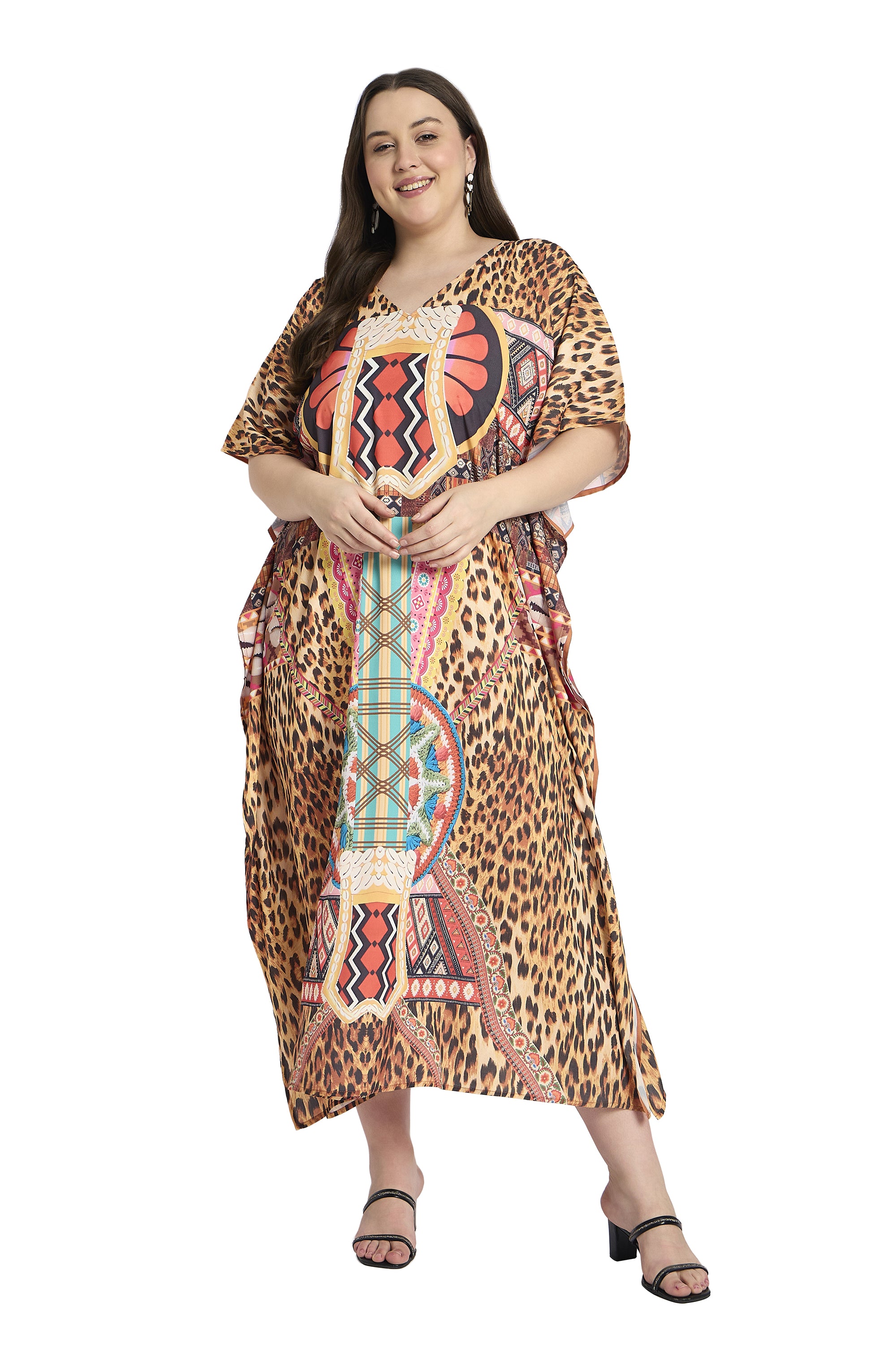 Leopard Brown Plus Size Beachwear Kaftan For Women