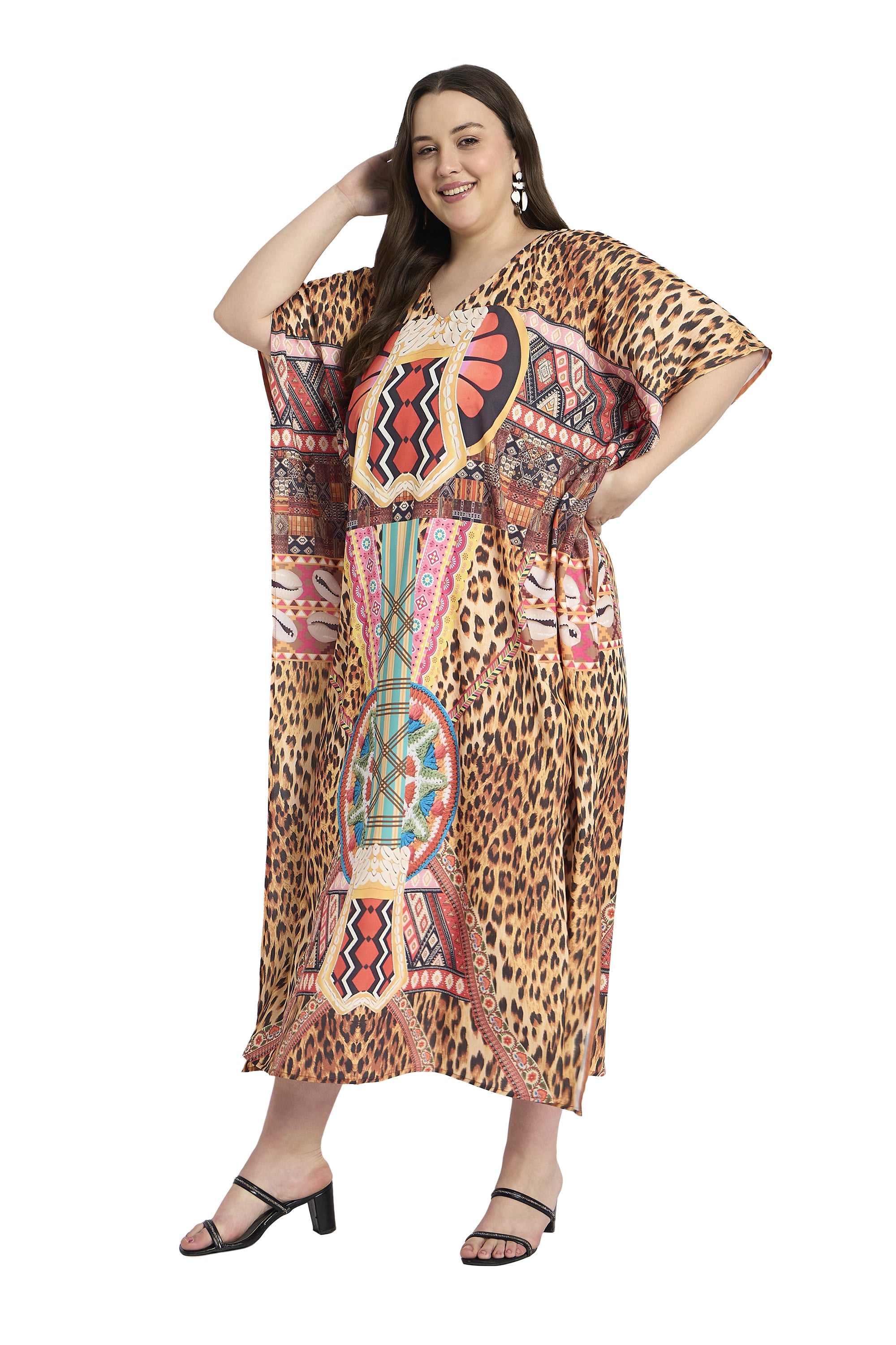 Leopard Brown Plus Size Beachwear Kaftan For Women