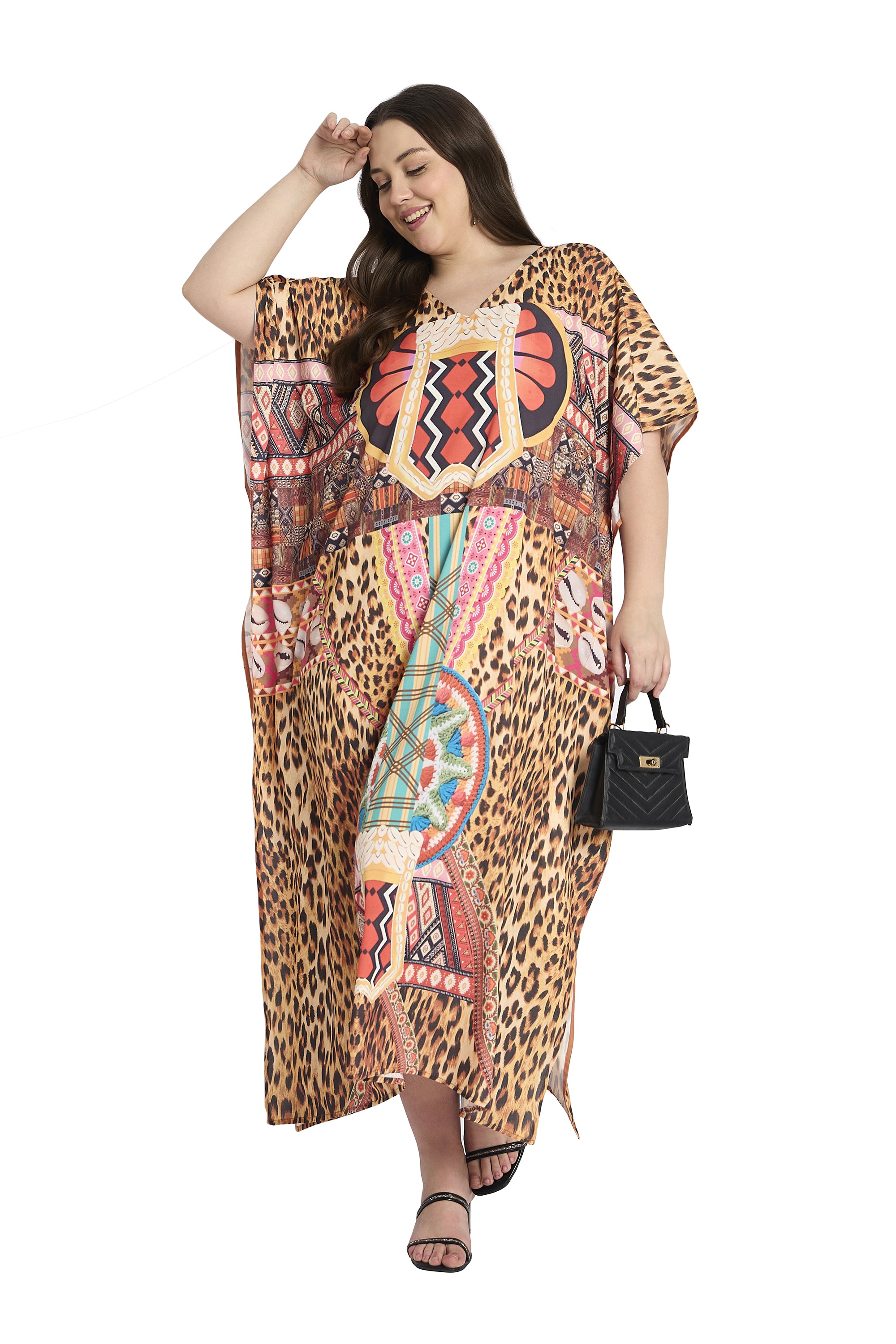 Leopard Brown Plus Size Beachwear Kaftan For Women