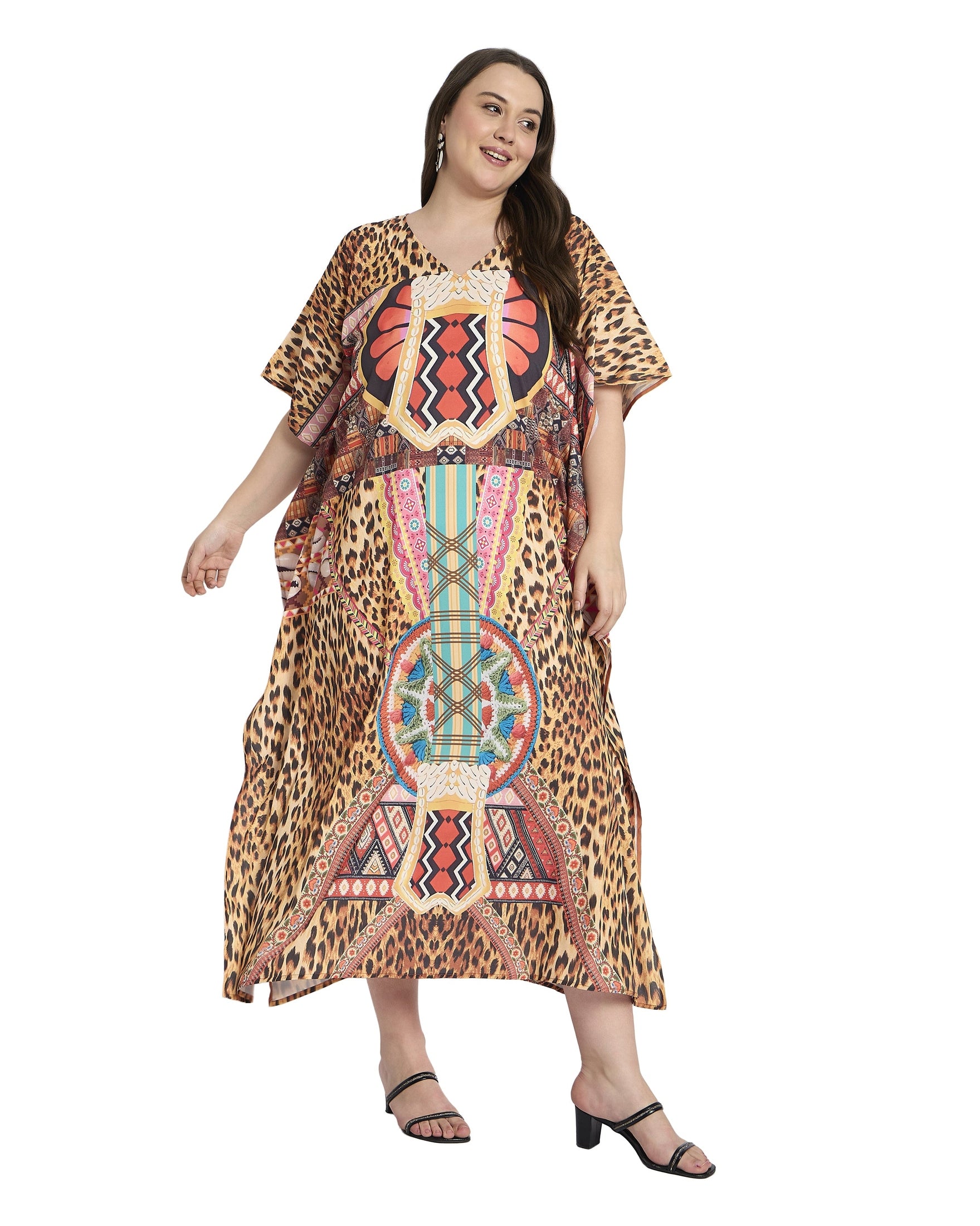 Leopard Brown Plus Size Beachwear Kaftan For Women