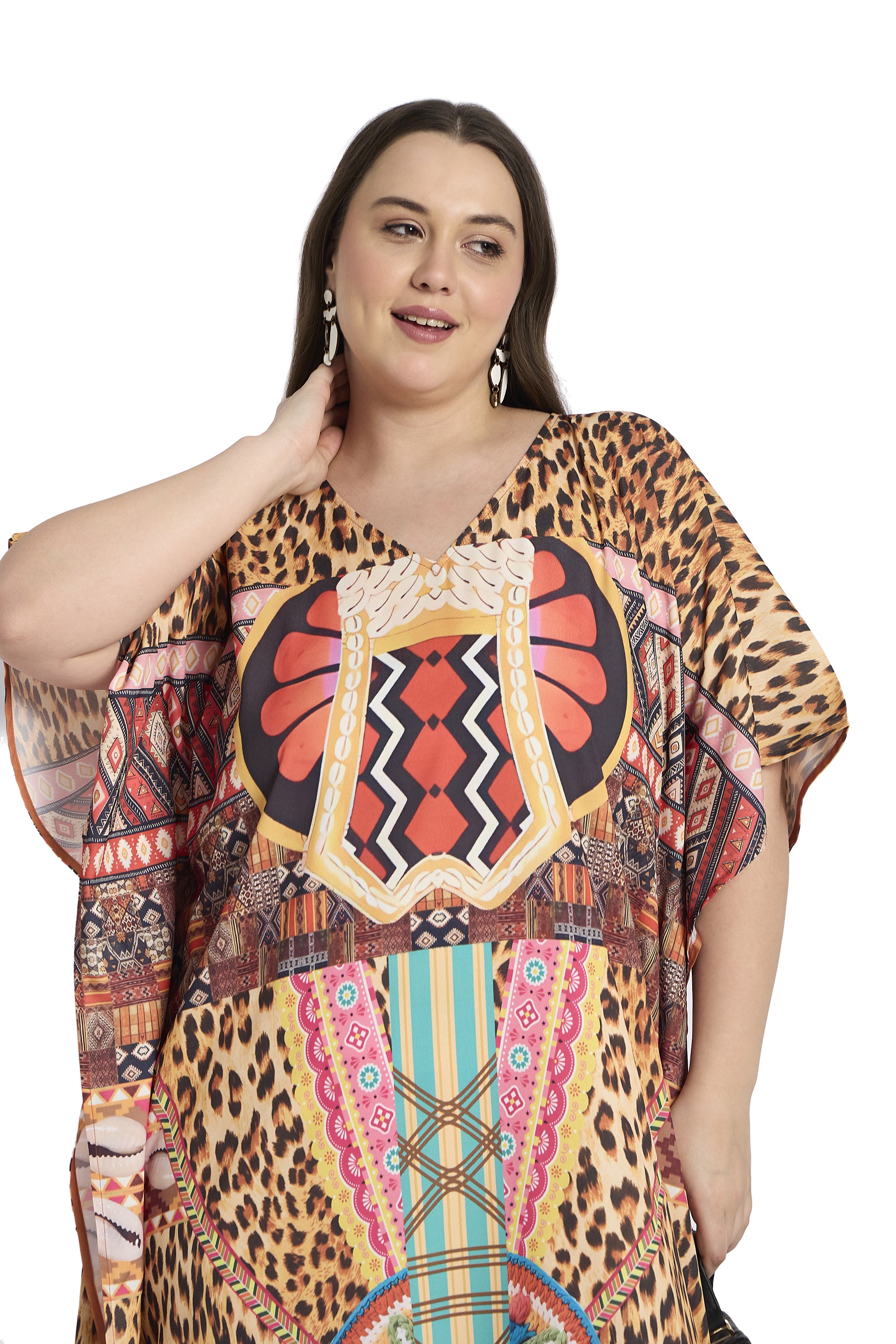 Leopard Brown Plus Size Beachwear Kaftan For Women