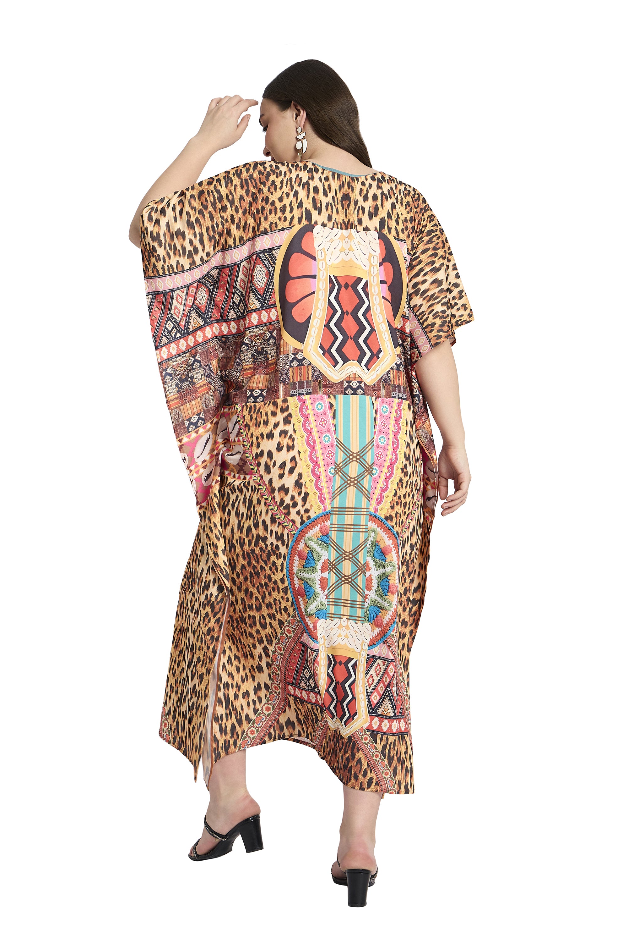 Leopard Brown Plus Size Beachwear Kaftan For Women