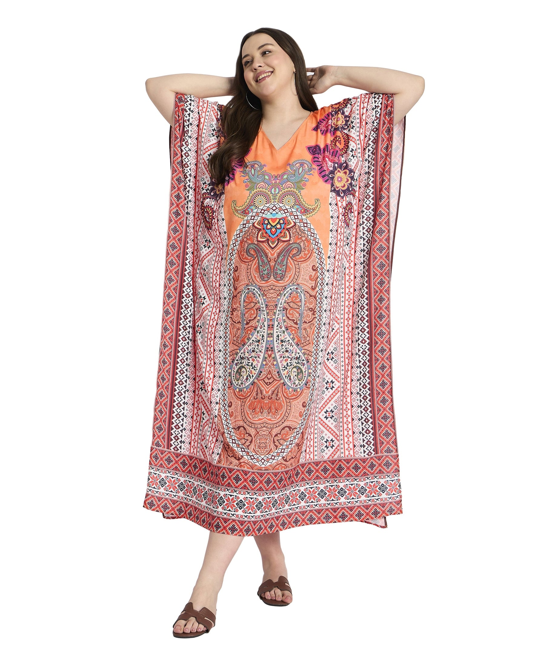 Paisley Print Women Plus Size Caftan Dress for Beach Holidays
