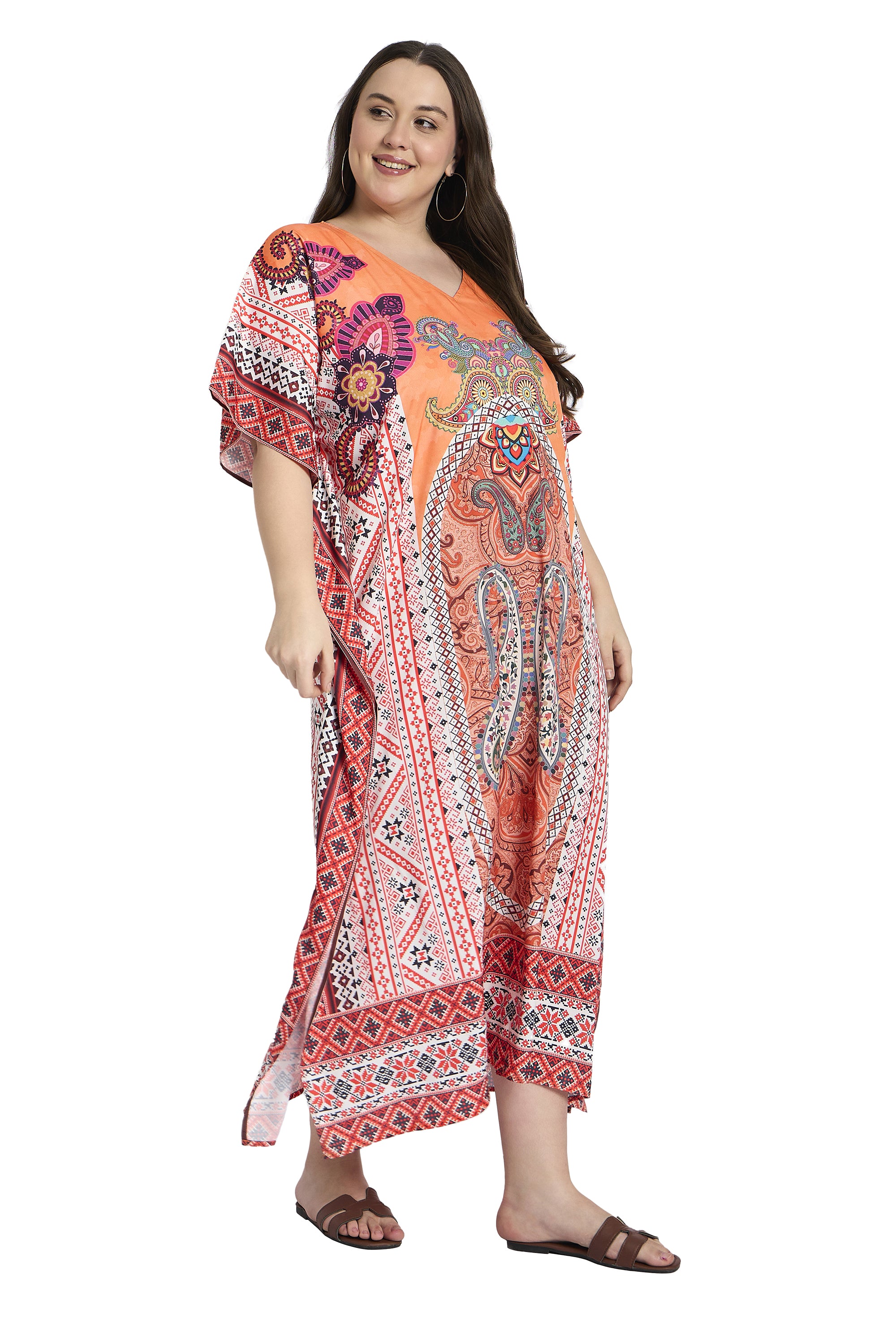 Paisley Print Women Plus Size Caftan Dress for Beach Holidays