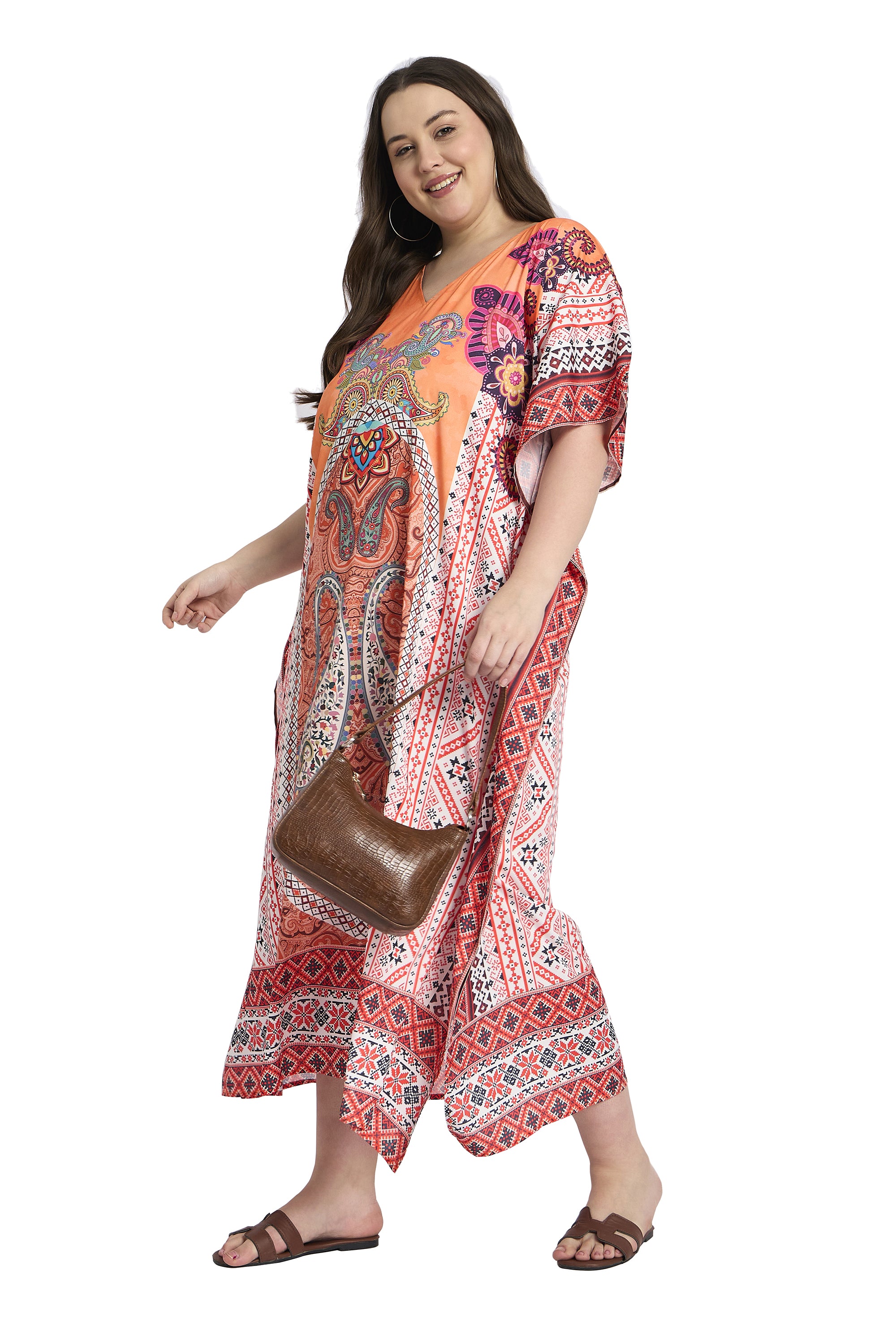 Paisley Print Women Plus Size Caftan Dress for Beach Holidays