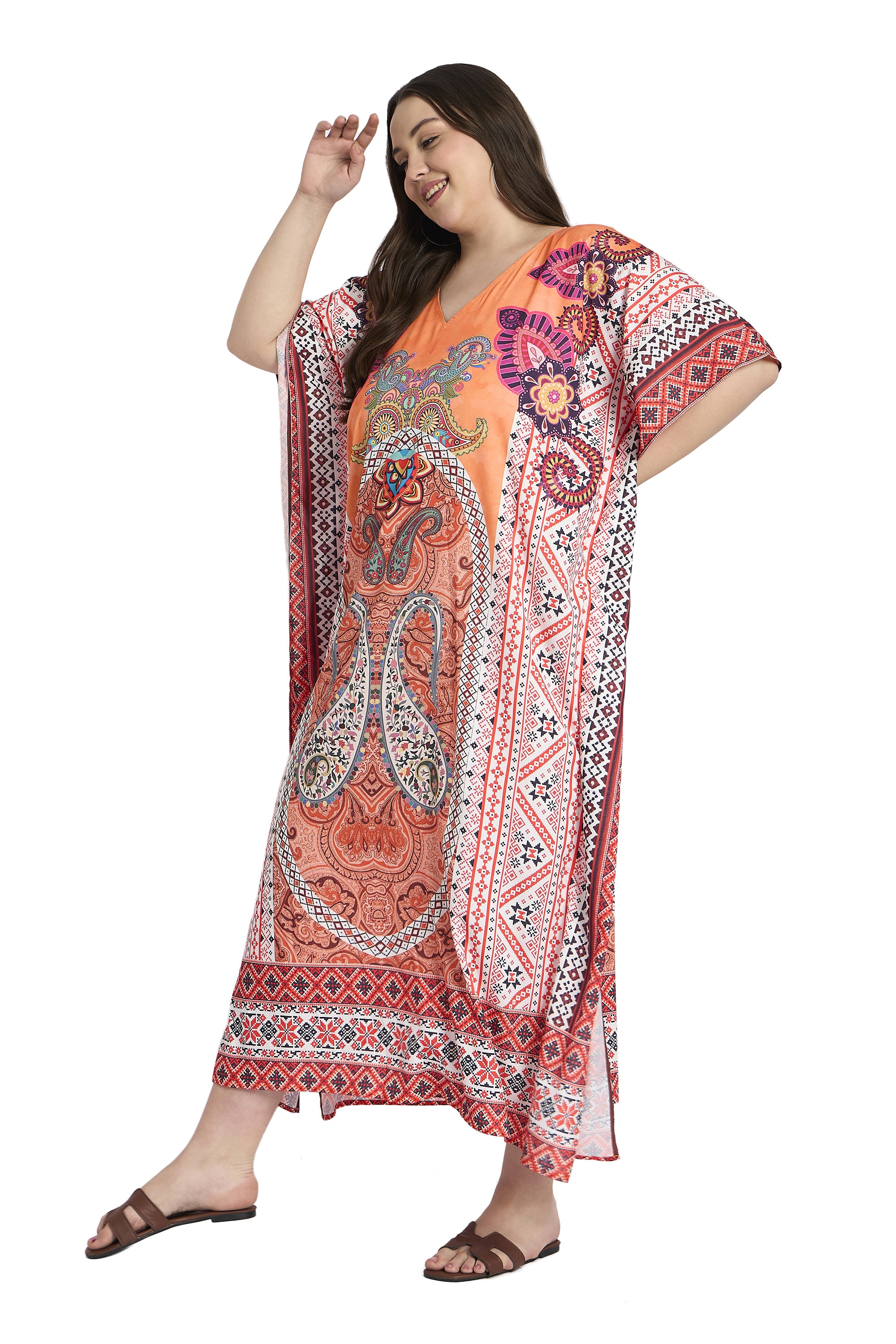 Paisley Print Women Plus Size Caftan Dress for Beach Holidays