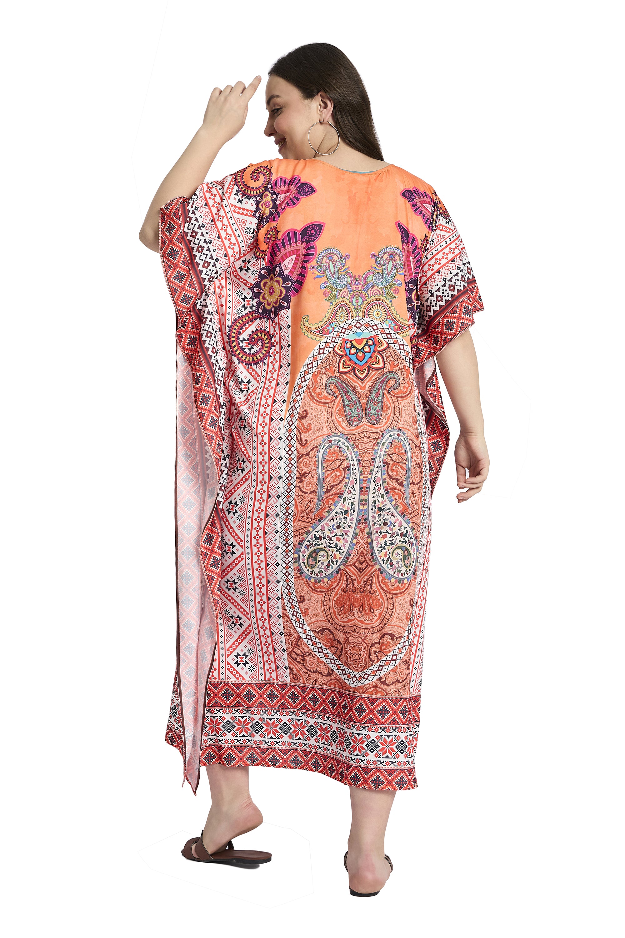 Paisley Print Women Plus Size Caftan Dress for Beach Holidays