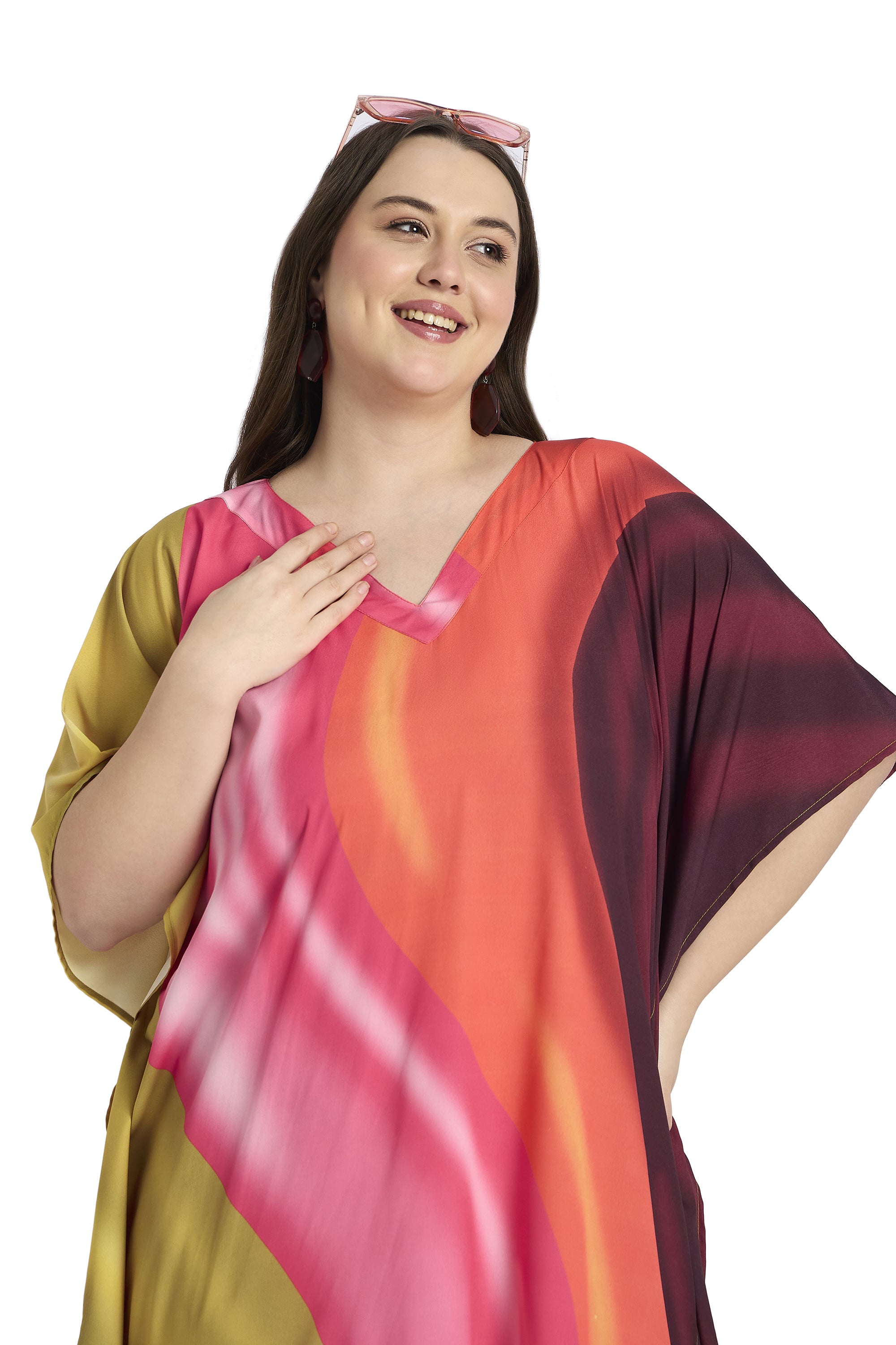 Striped Print Multicolor Plus Size Caftan Dress for Vacations