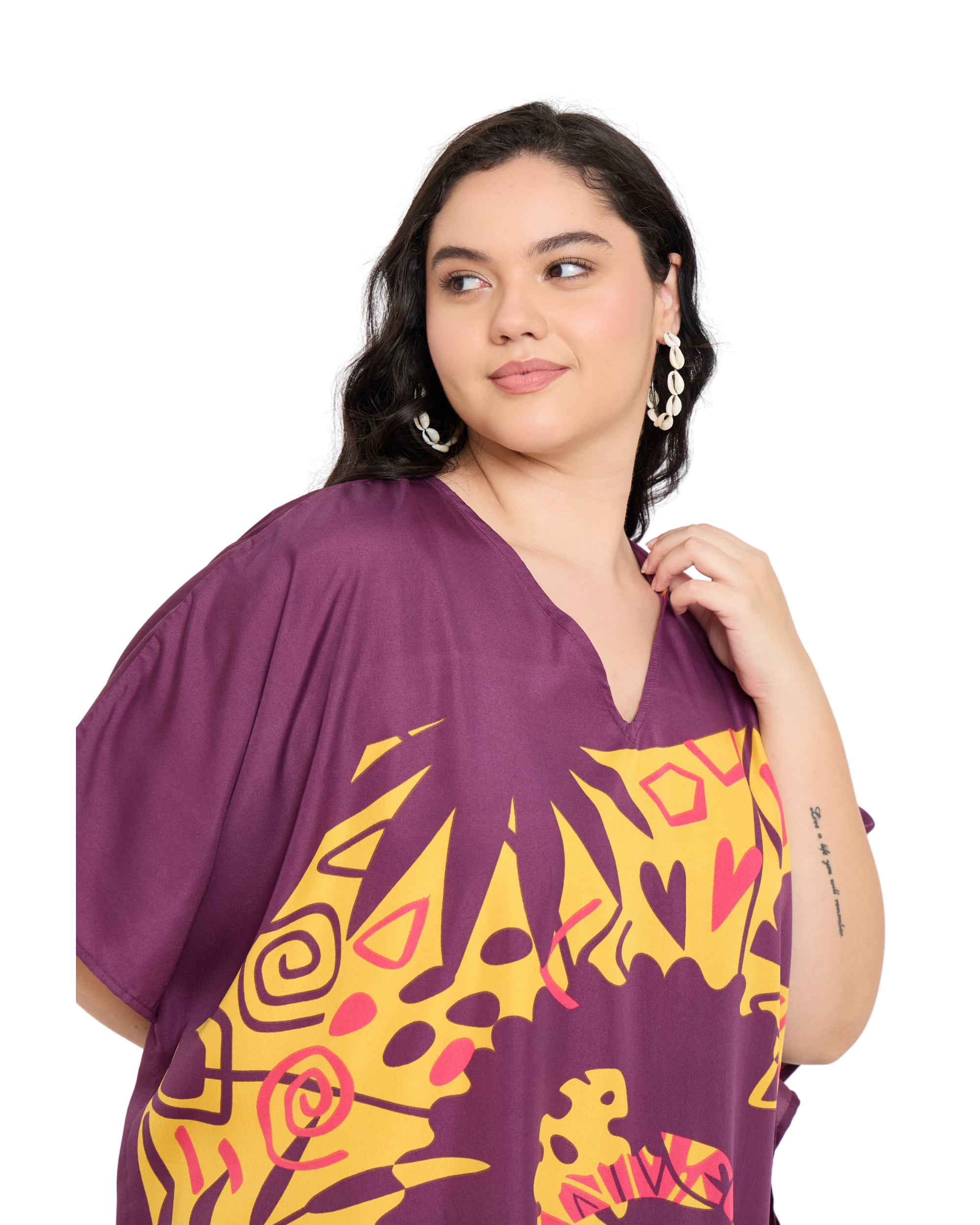 Purple Polyester Women Plus Size Kaftan Dress for Beach