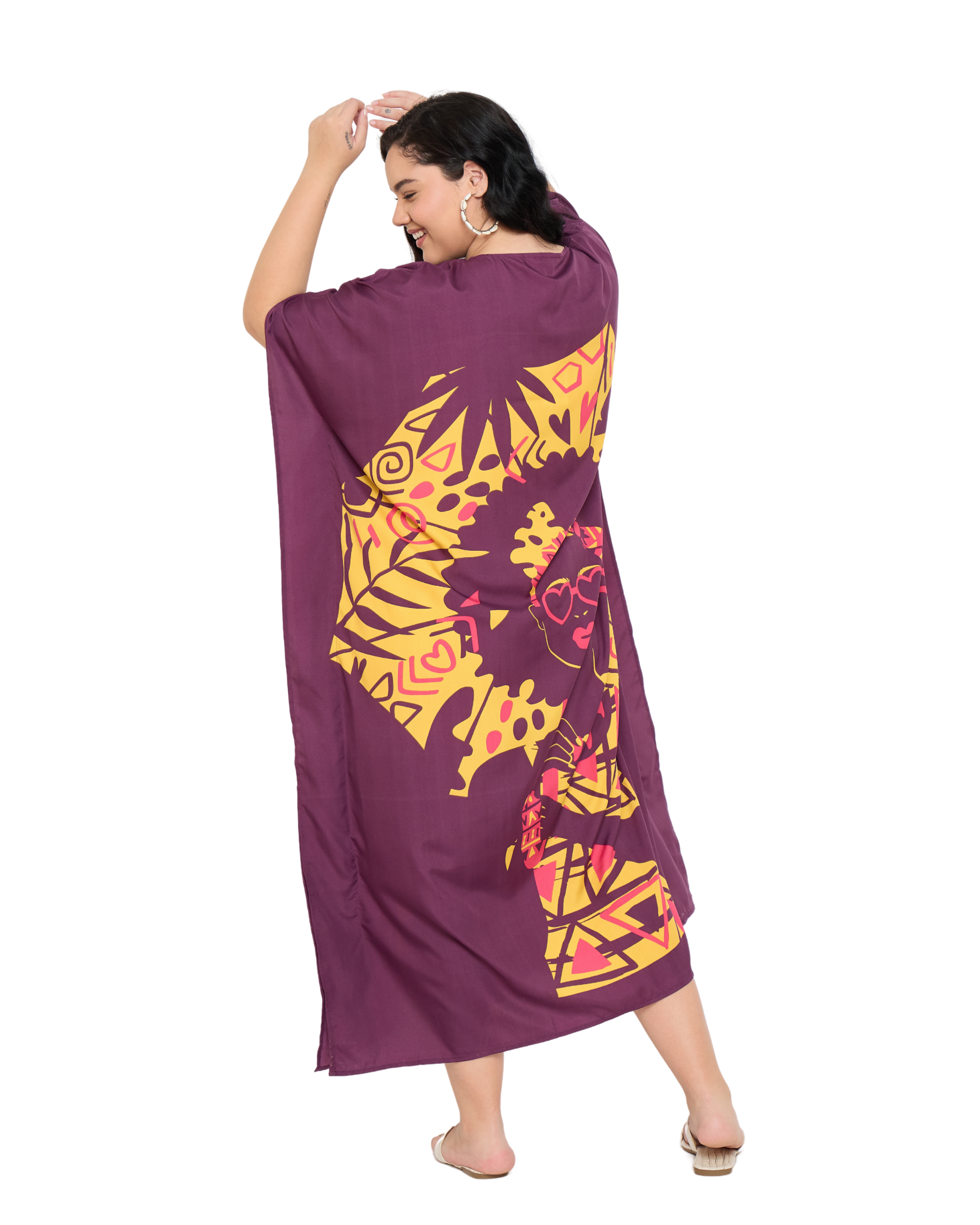 Purple Polyester Women Plus Size Kaftan Dress for Beach