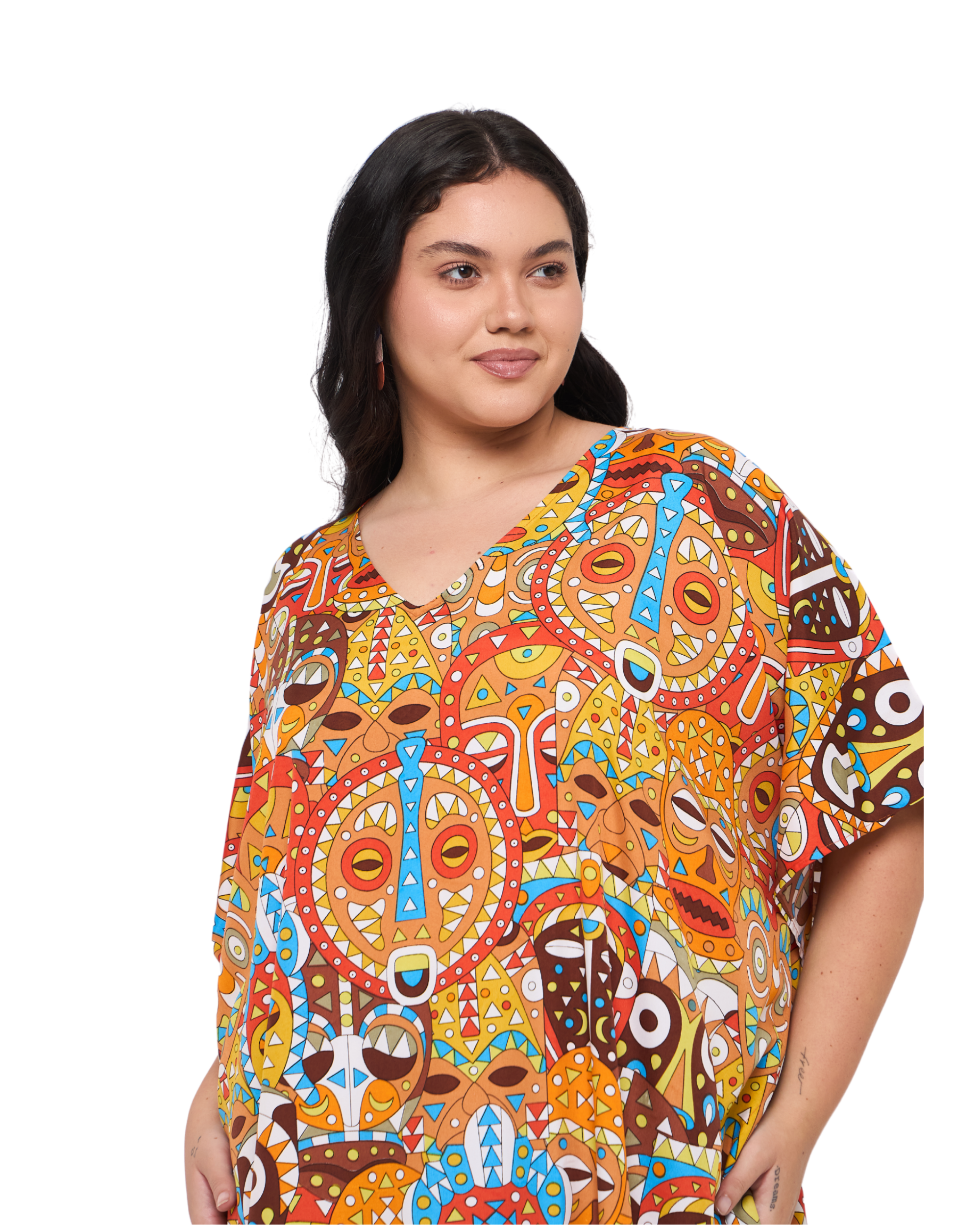 Burnt Orange Polyester Women African Plus Size Caftan Dress