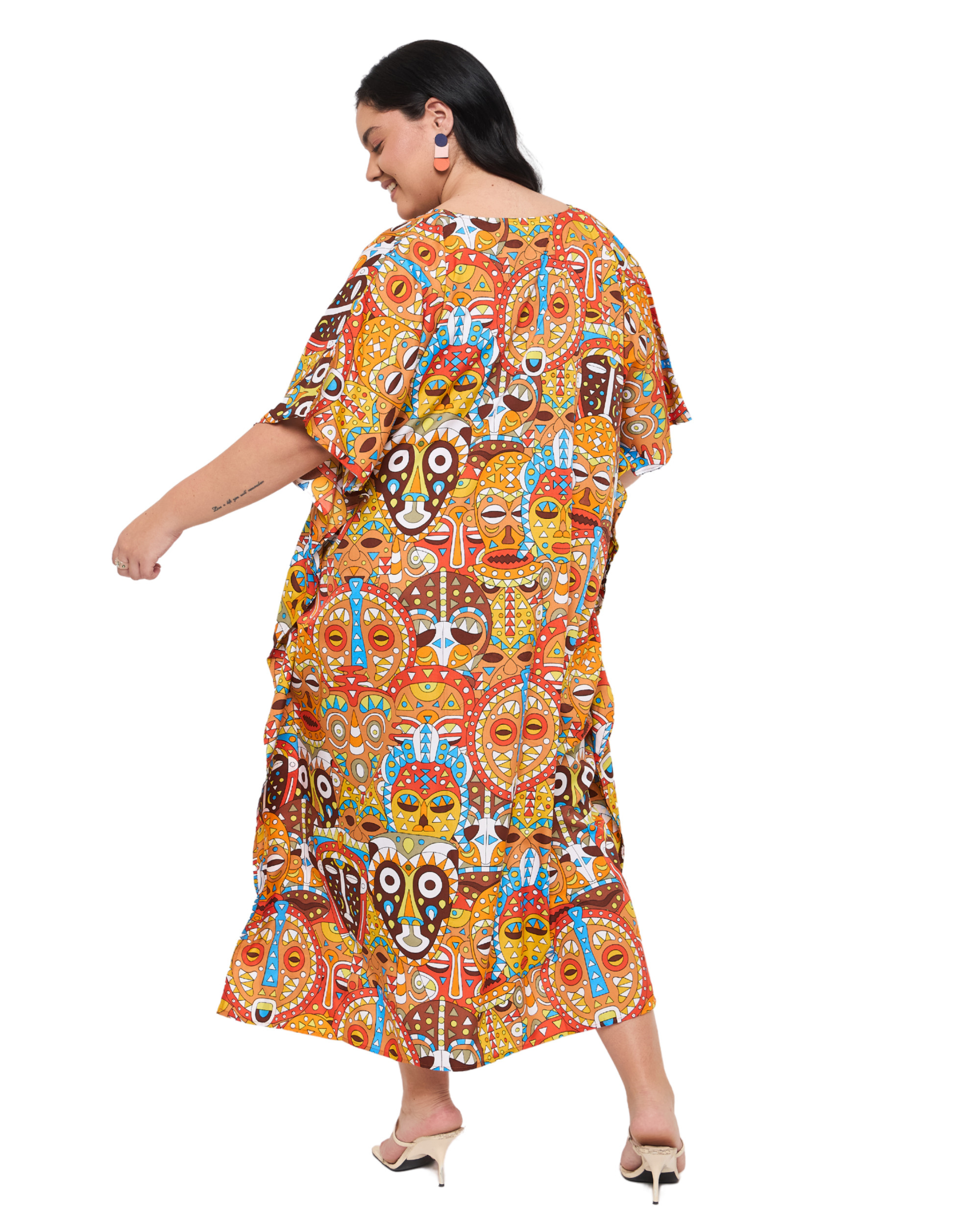 Burnt Orange Polyester Women African Plus Size Caftan Dress