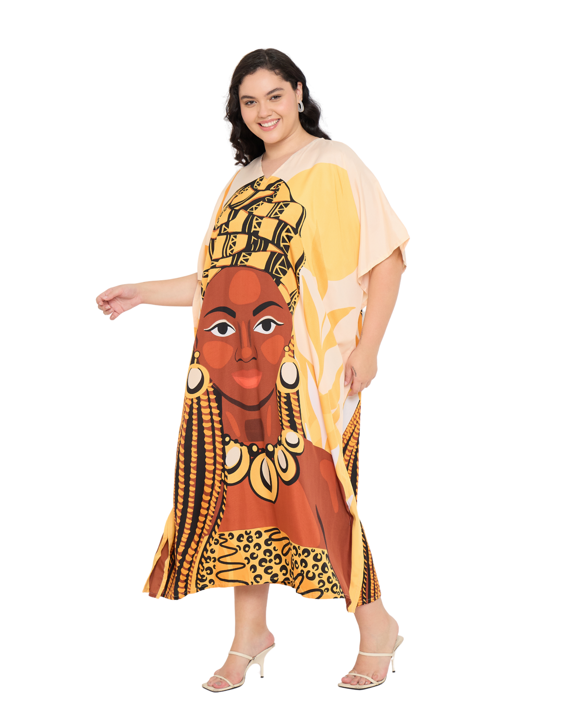 Polyester Yellow Summer Plus Size Tribal Kaftan for Women