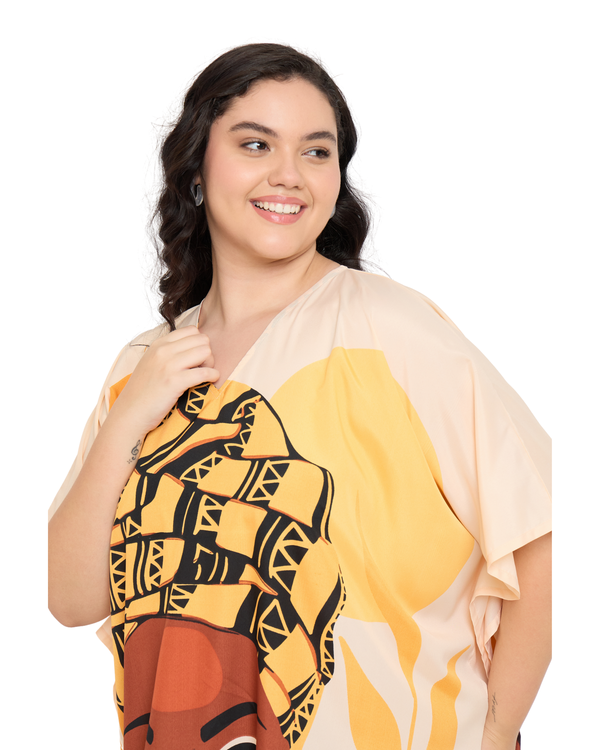 Polyester Yellow Summer Plus Size Tribal Kaftan for Women