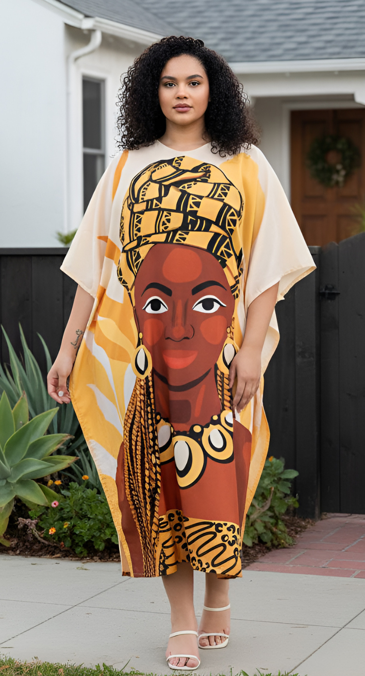 Polyester Yellow Summer Plus Size Tribal Kaftan for Women