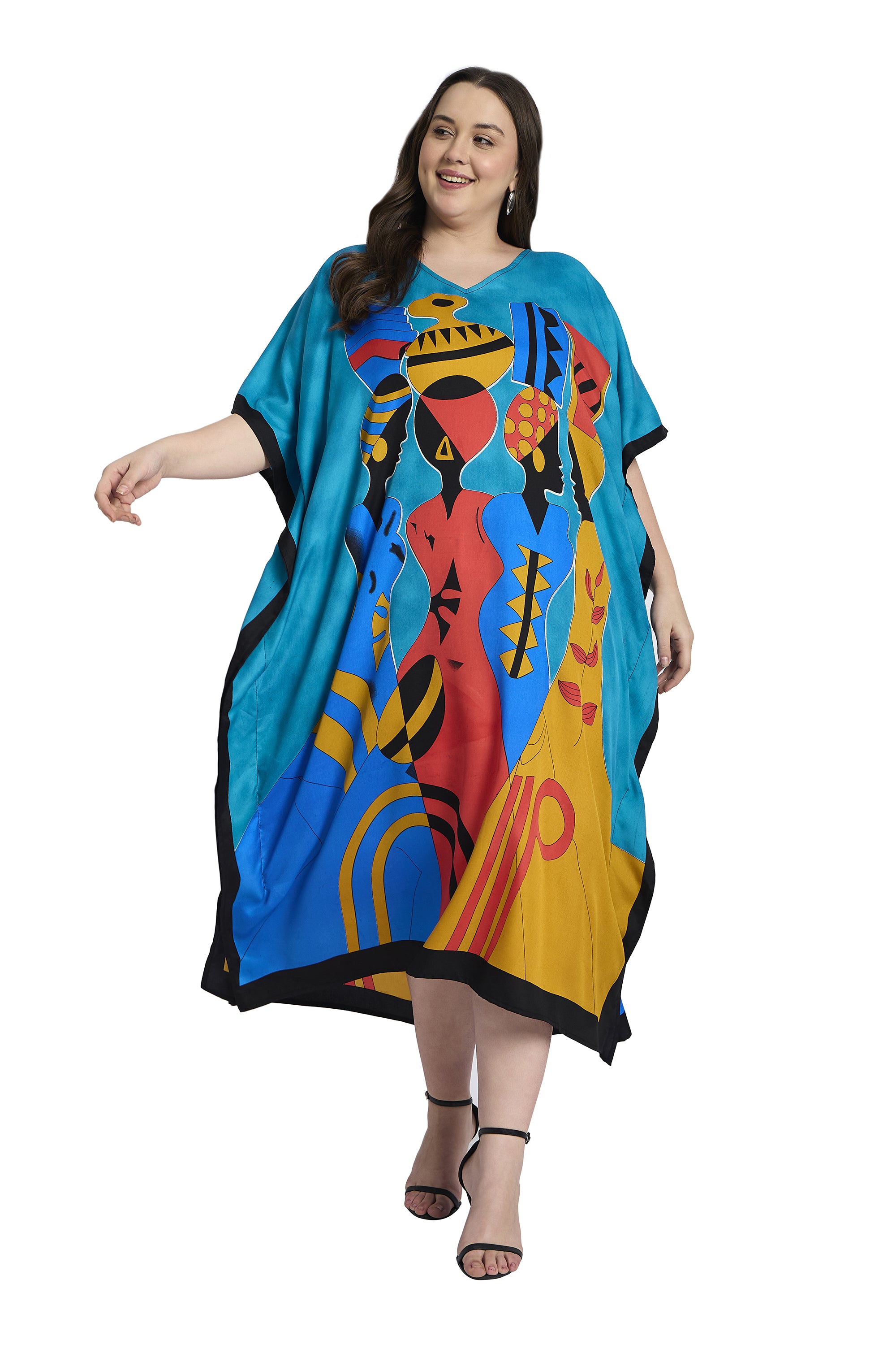 Tribal Print Polyester Casual Plus Size Caftan Dress for Women