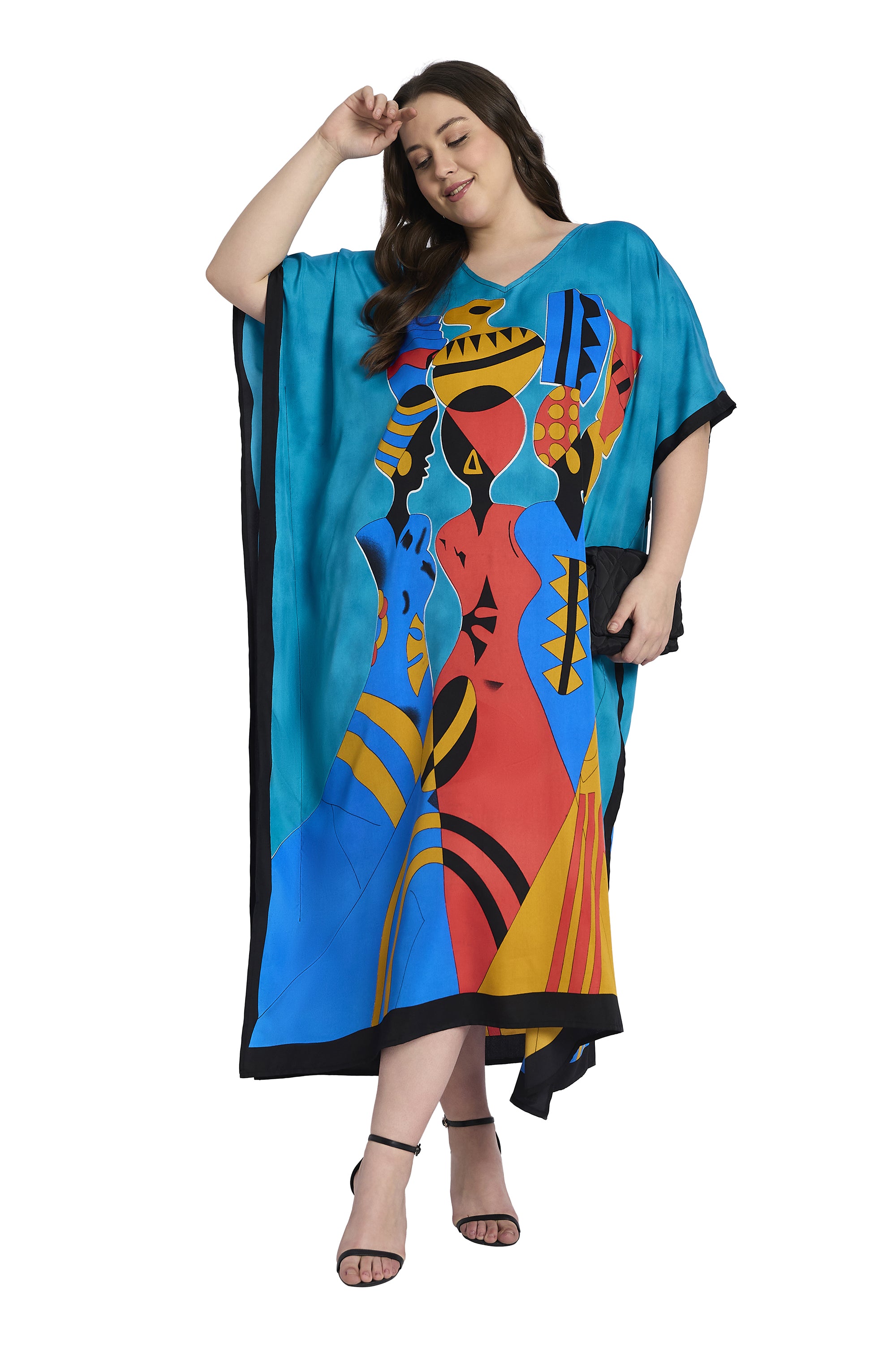 Tribal Print Polyester Casual Plus Size Caftan Dress for Women