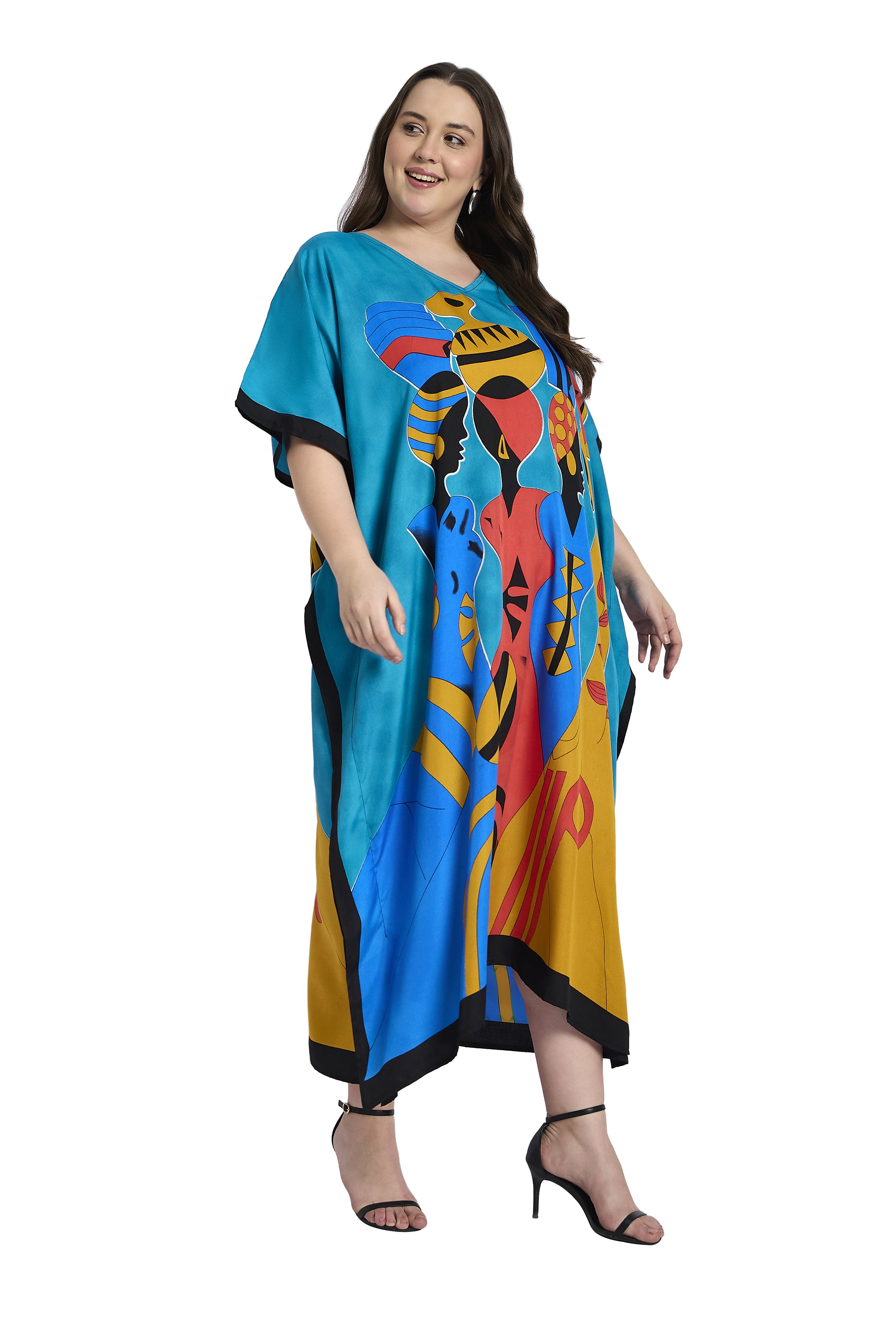 Tribal Print Polyester Casual Plus Size Caftan Dress for Women