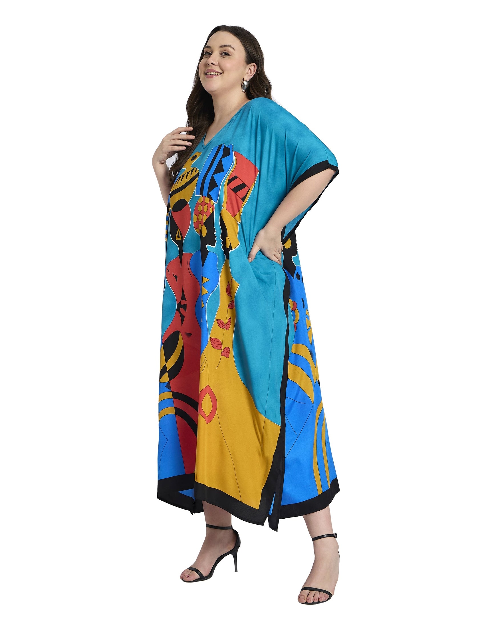 Tribal Print Polyester Casual Plus Size Caftan Dress for Women