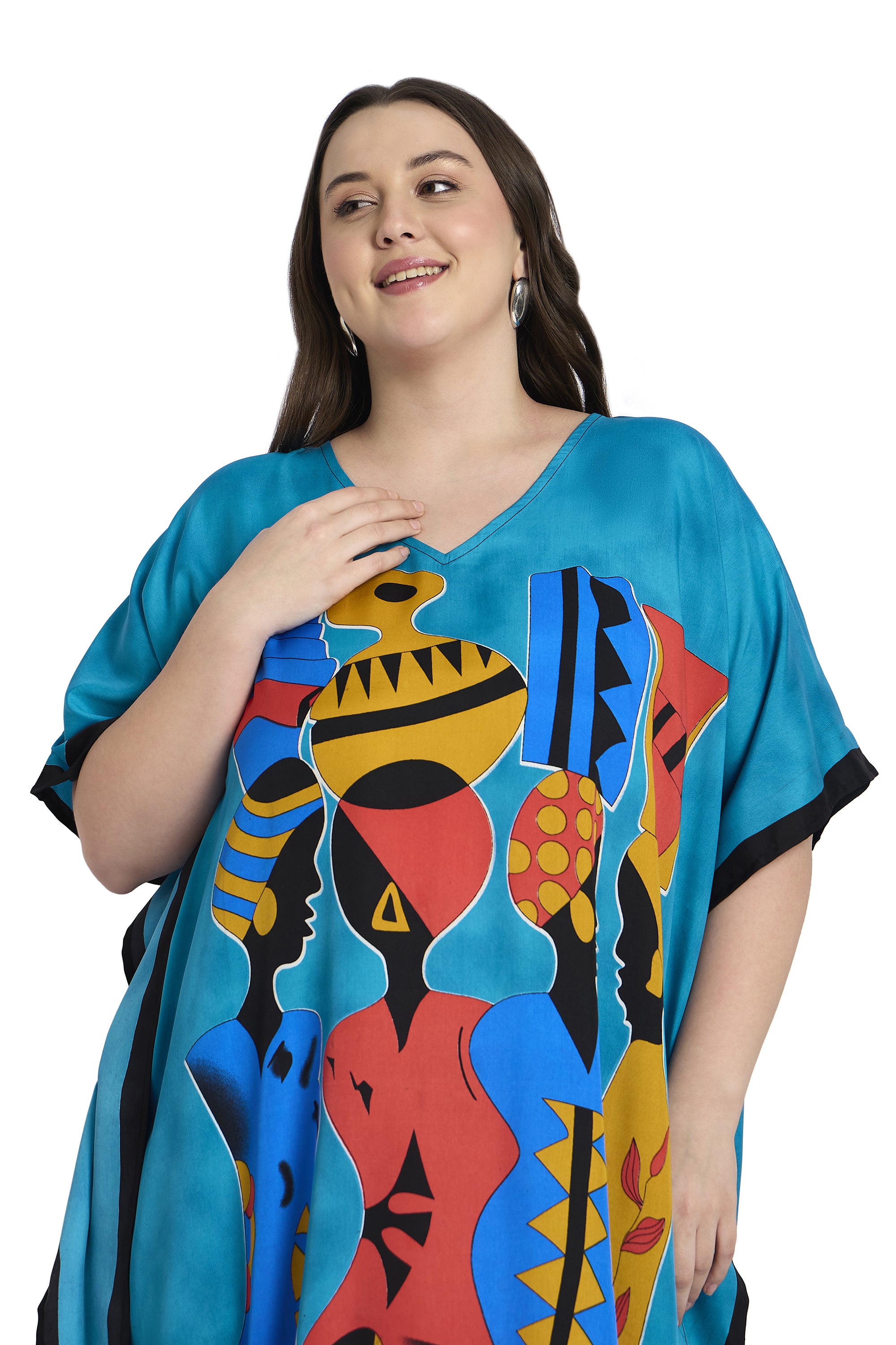 Tribal Print Polyester Casual Plus Size Caftan Dress for Women