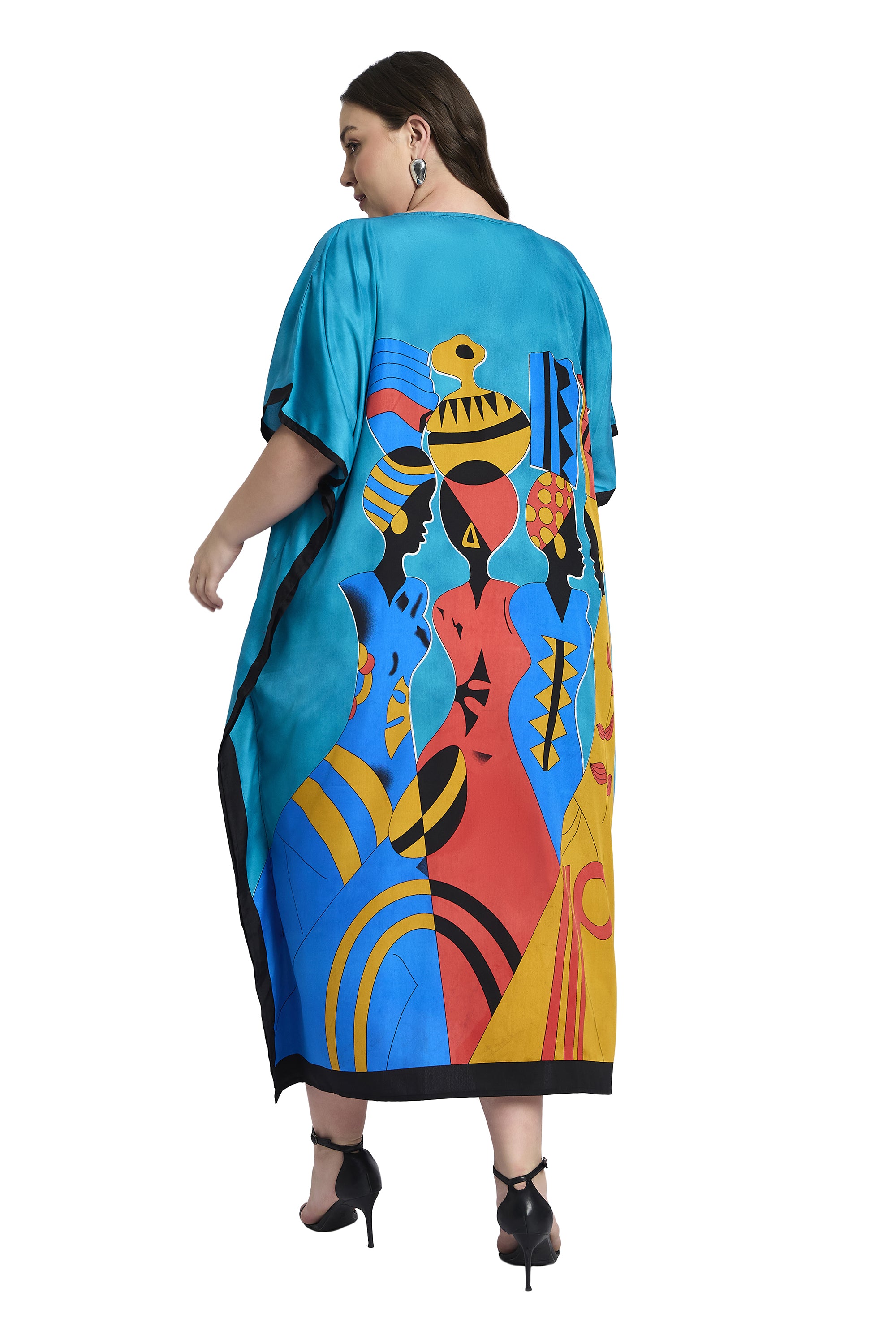 Tribal Print Polyester Casual Plus Size Caftan Dress for Women
